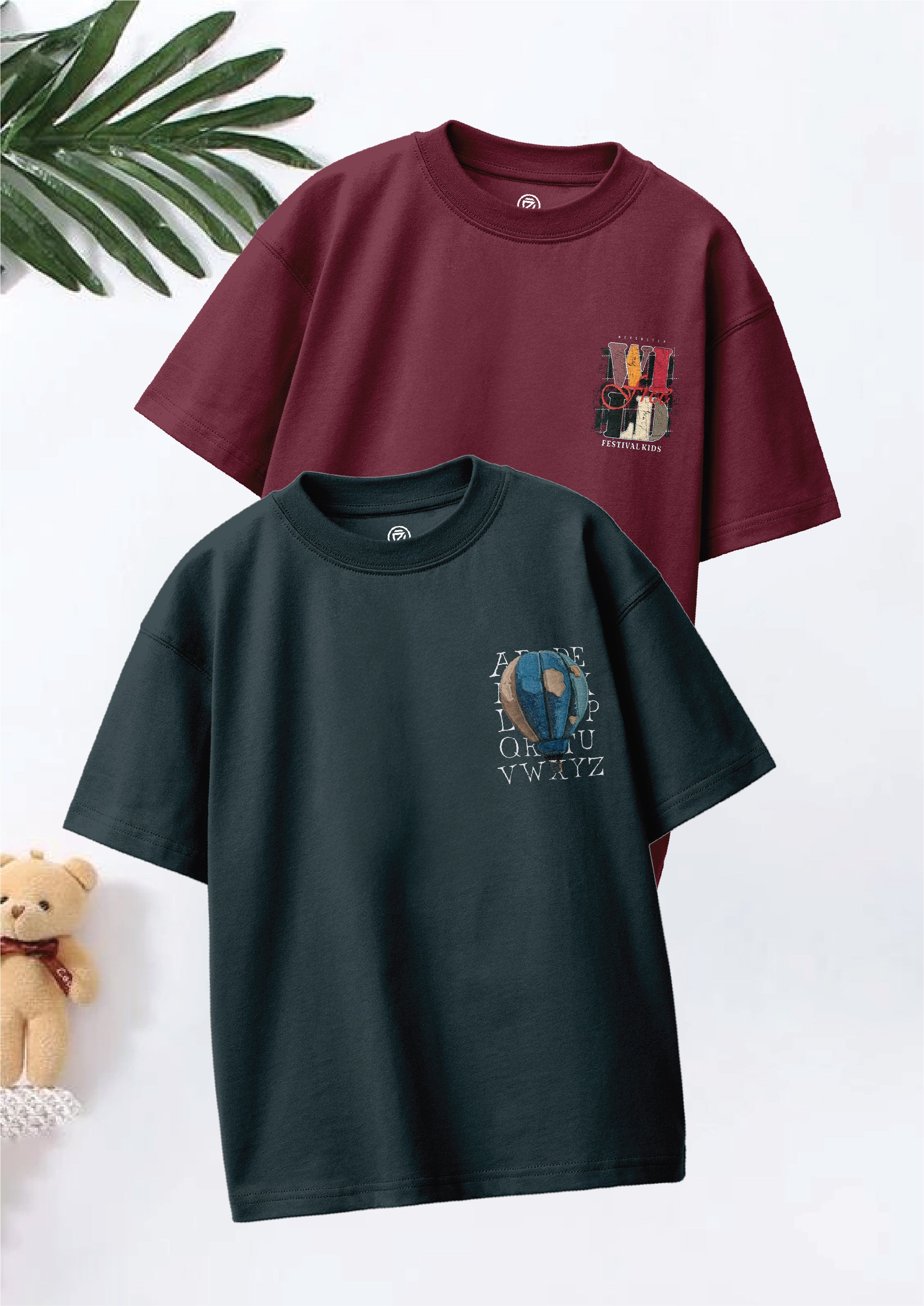 CODEZ Boys Pack Of 2 Oversize Drop Shoulder Printed Tshirts