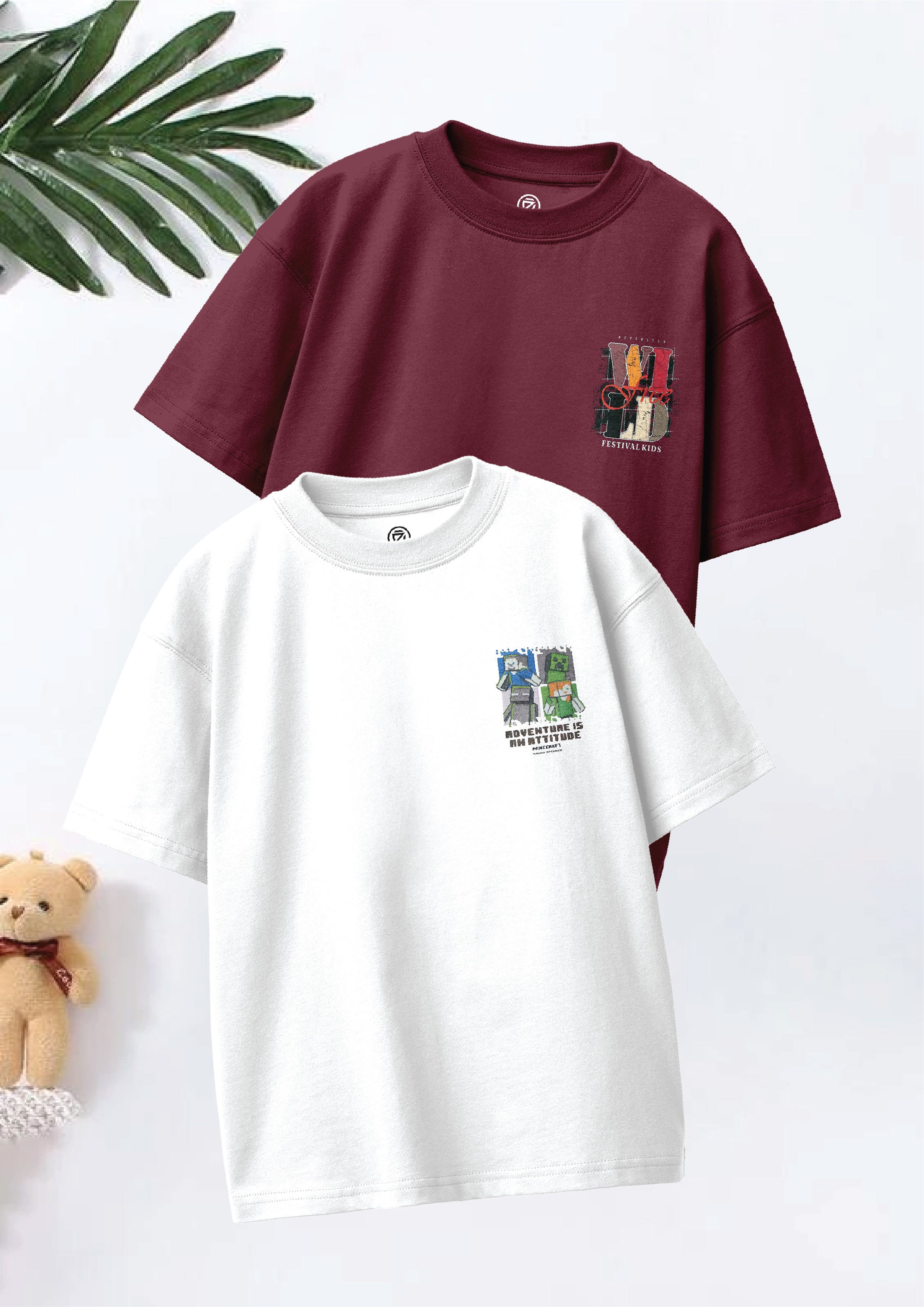 CODEZ Boys Pack Of 2 Oversize Drop Shoulder Printed Tshirts