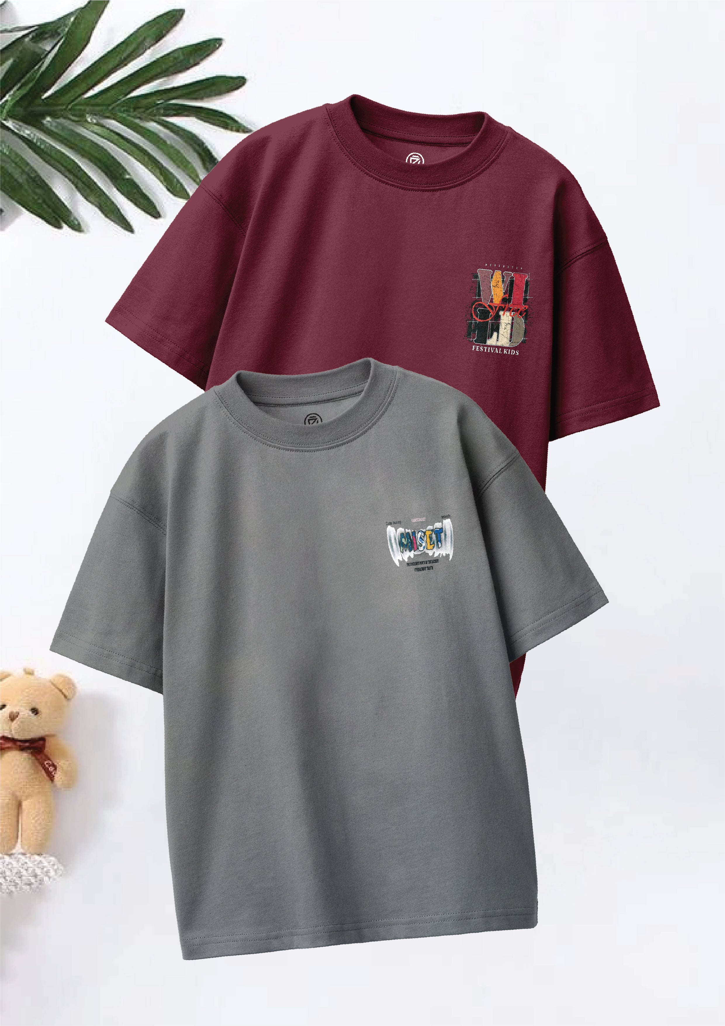 CODEZ Boys Pack Of 2 Oversize Drop Shoulder Printed Tshirts