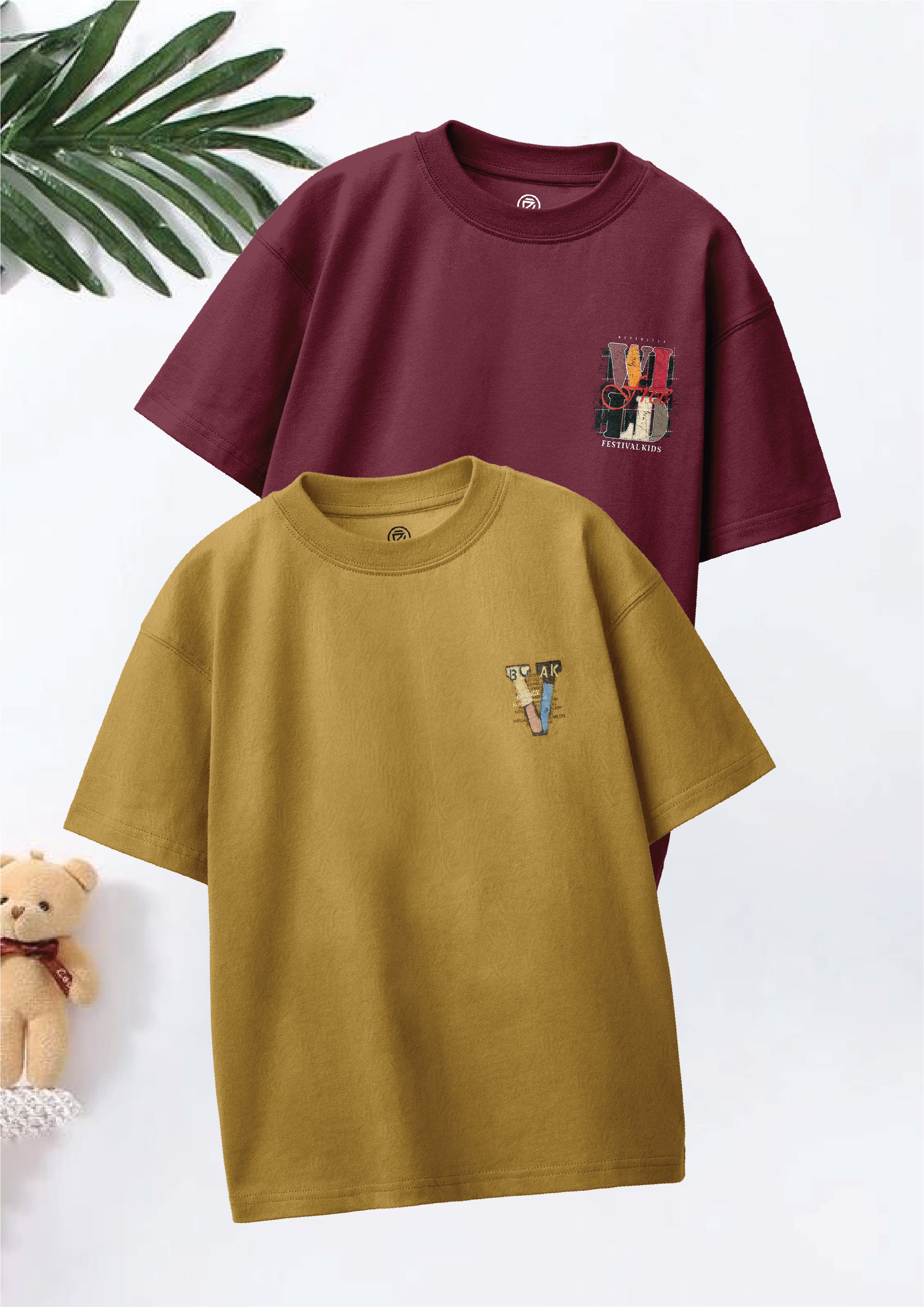 CODEZ Boys Pack Of 2 Oversize Drop Shoulder Printed Tshirts