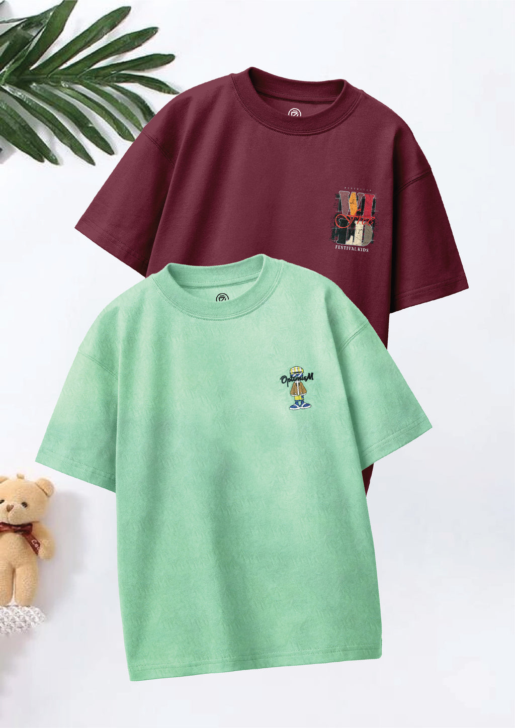 CODEZ Boys Pack Of 2 Oversize Drop Shoulder Printed Tshirts