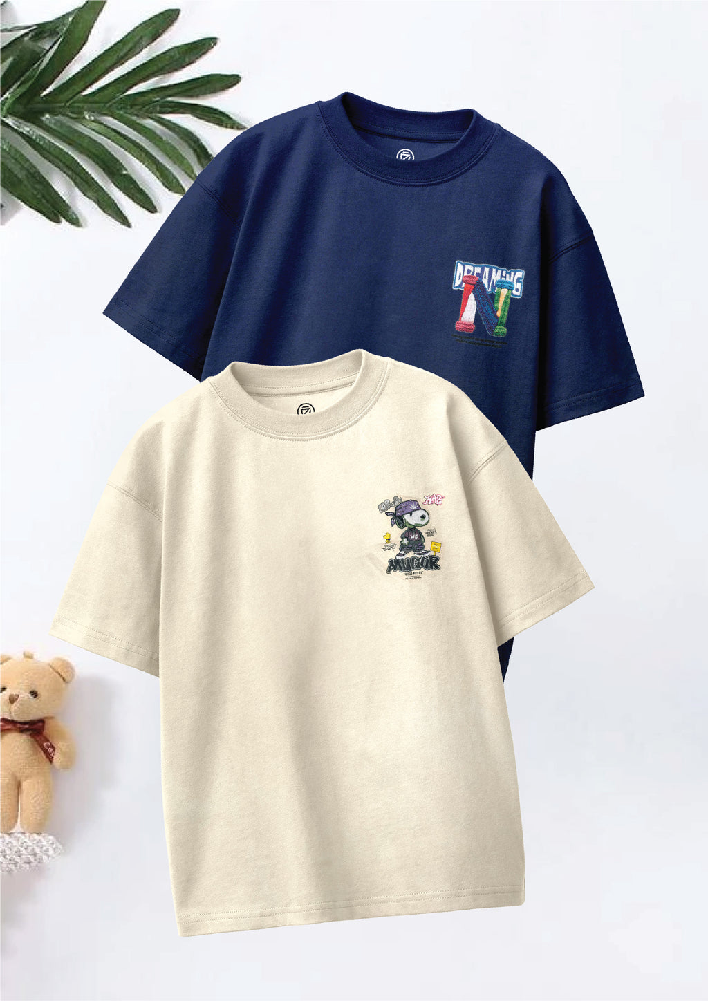 CODEZ Boys Pack Of 2 Oversize Drop Shoulder Printed Tshirts