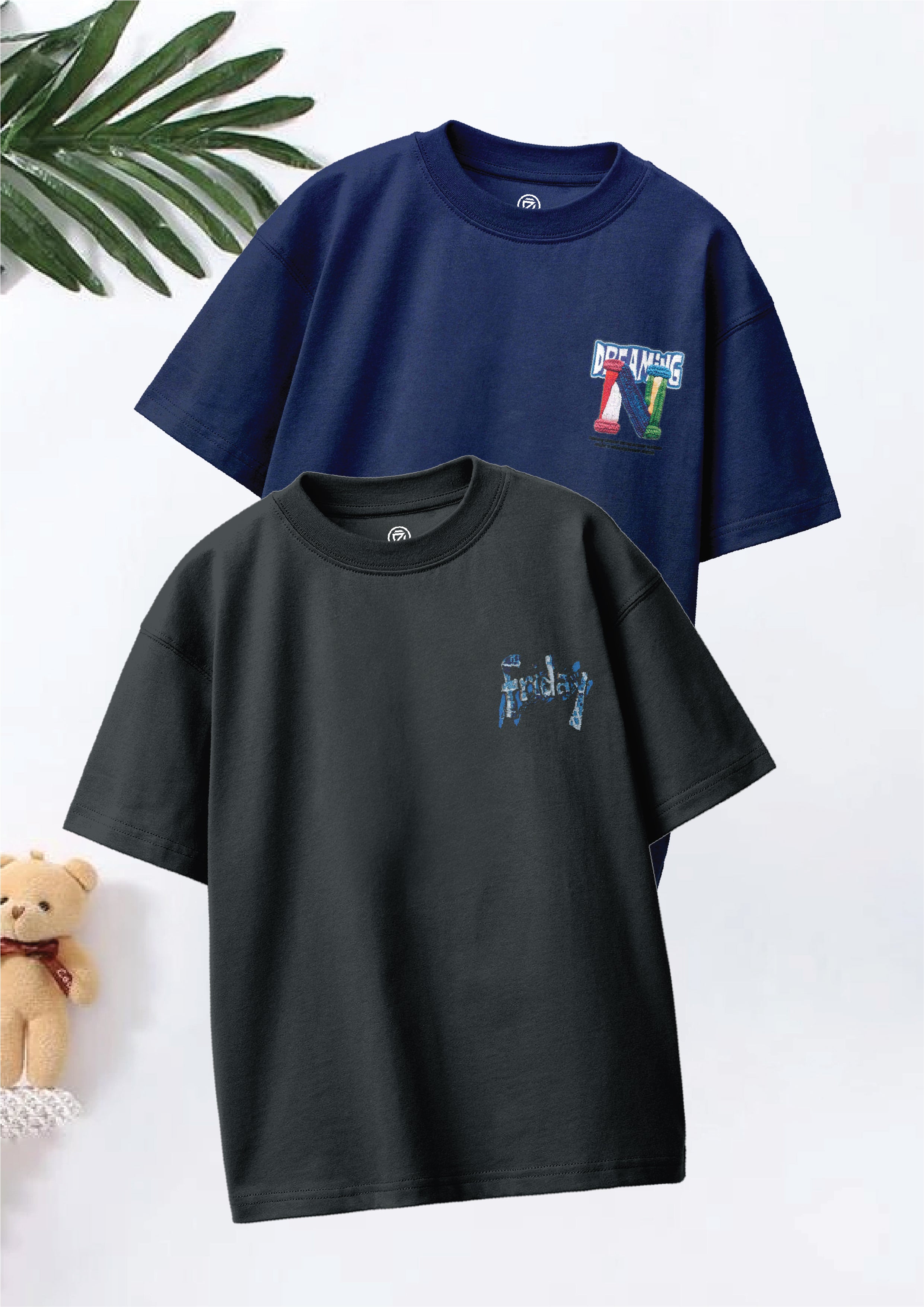 CODEZ Boys Pack Of 2 Oversize Drop Shoulder Printed Tshirts