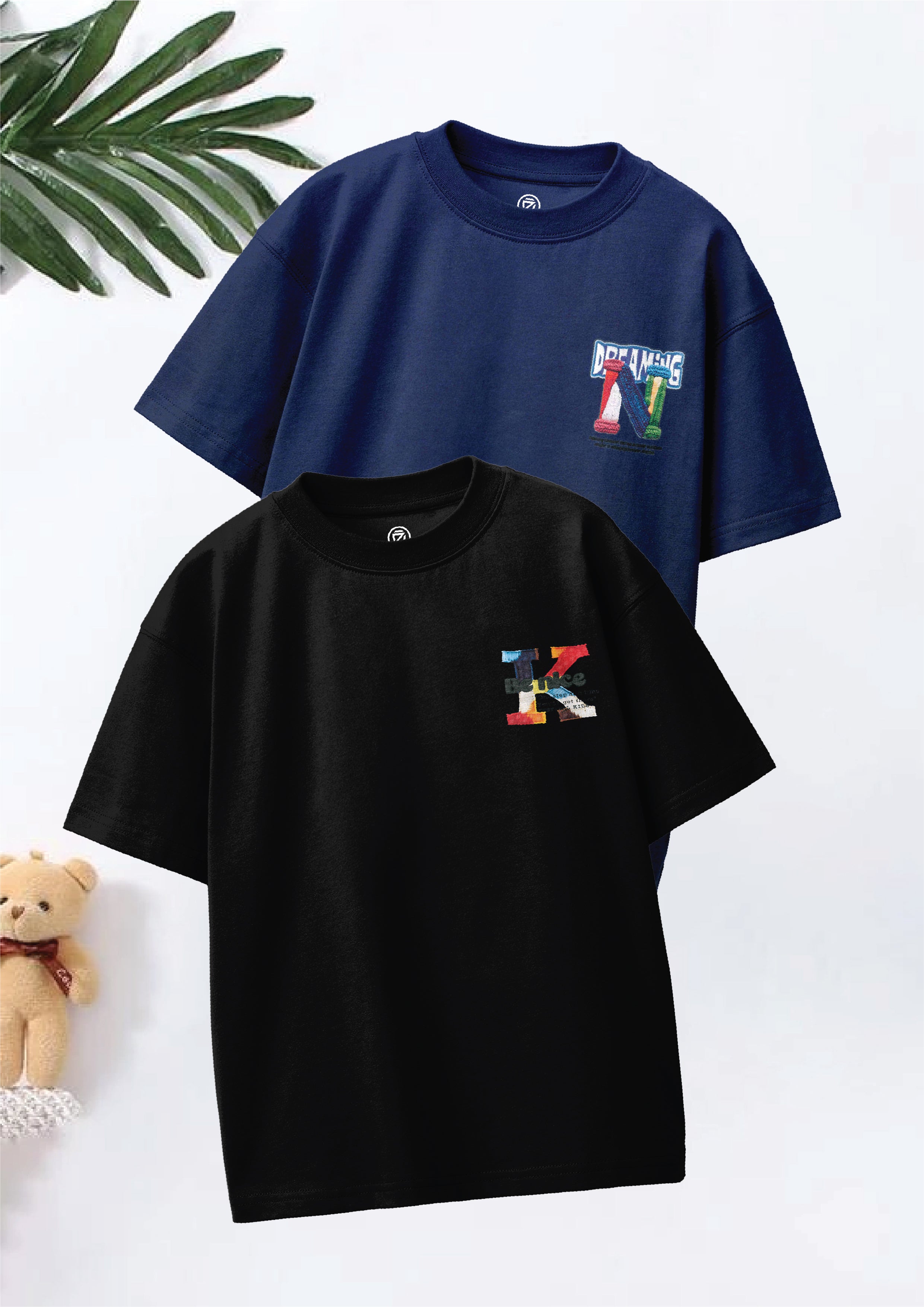 CODEZ Boys Pack Of 2 Oversize Drop Shoulder Printed Tshirts