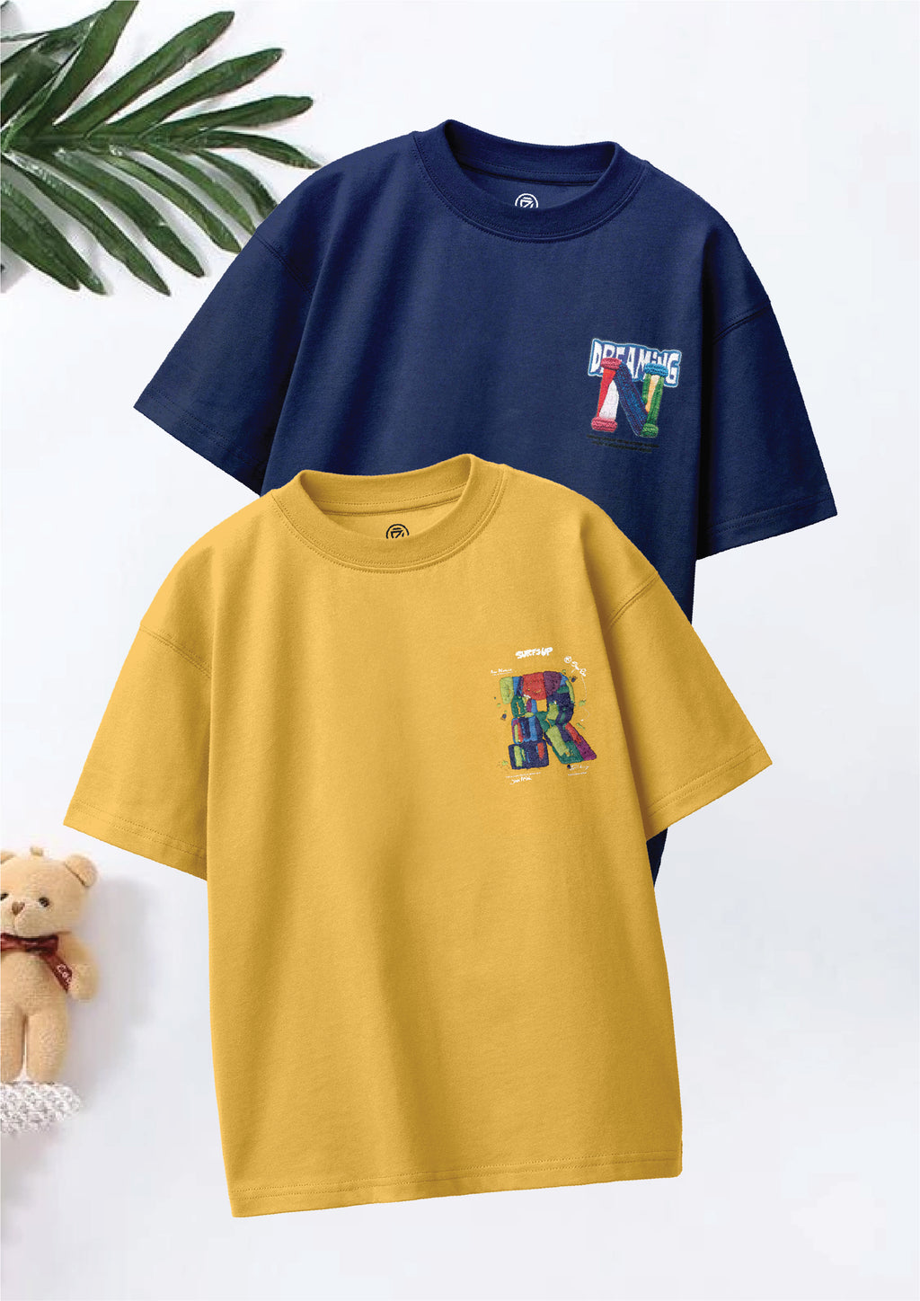 CODEZ Boys Pack Of 2 Oversize Drop Shoulder Printed Tshirts
