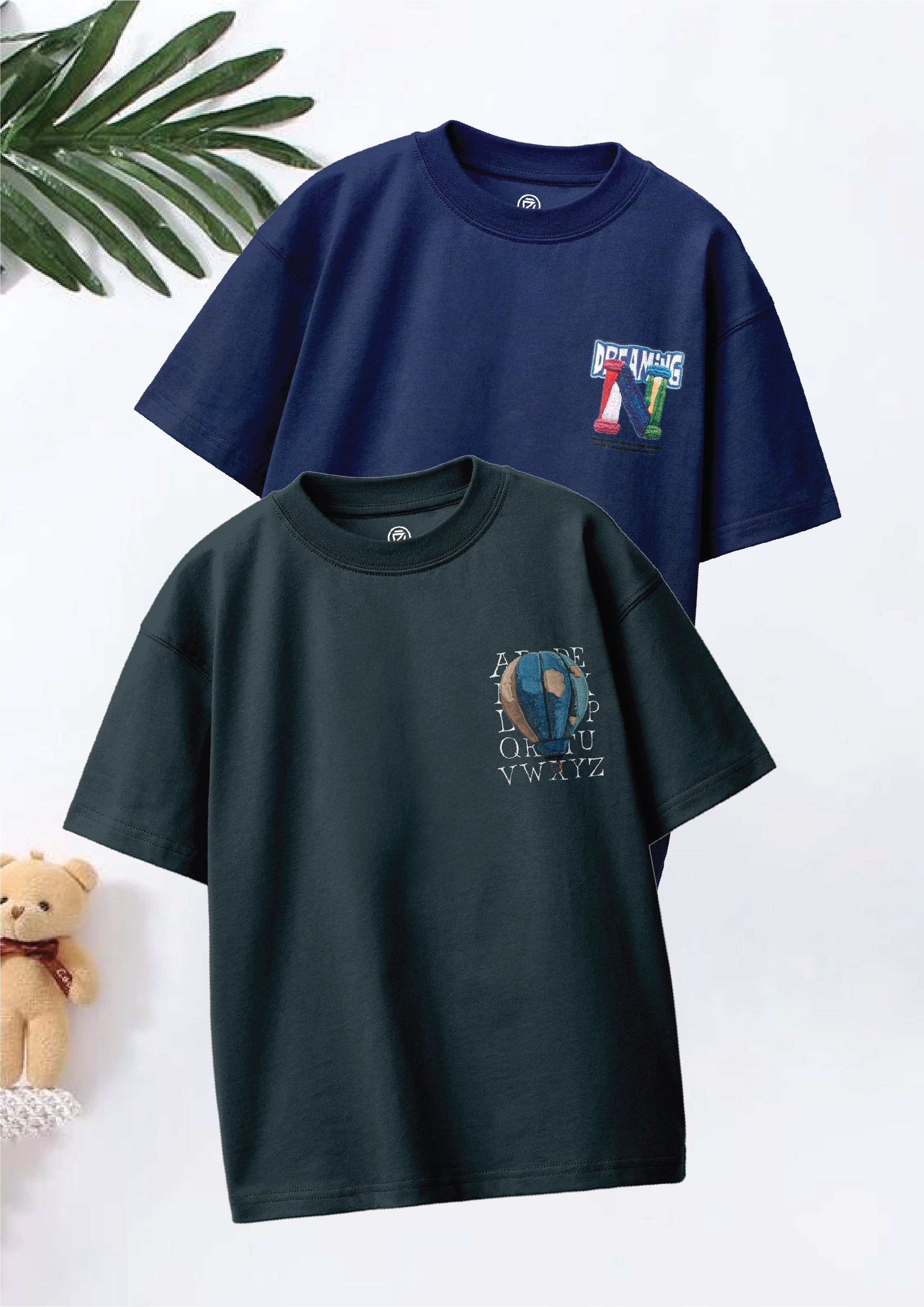 CODEZ Boys Pack Of 2 Oversize Drop Shoulder Printed Tshirts
