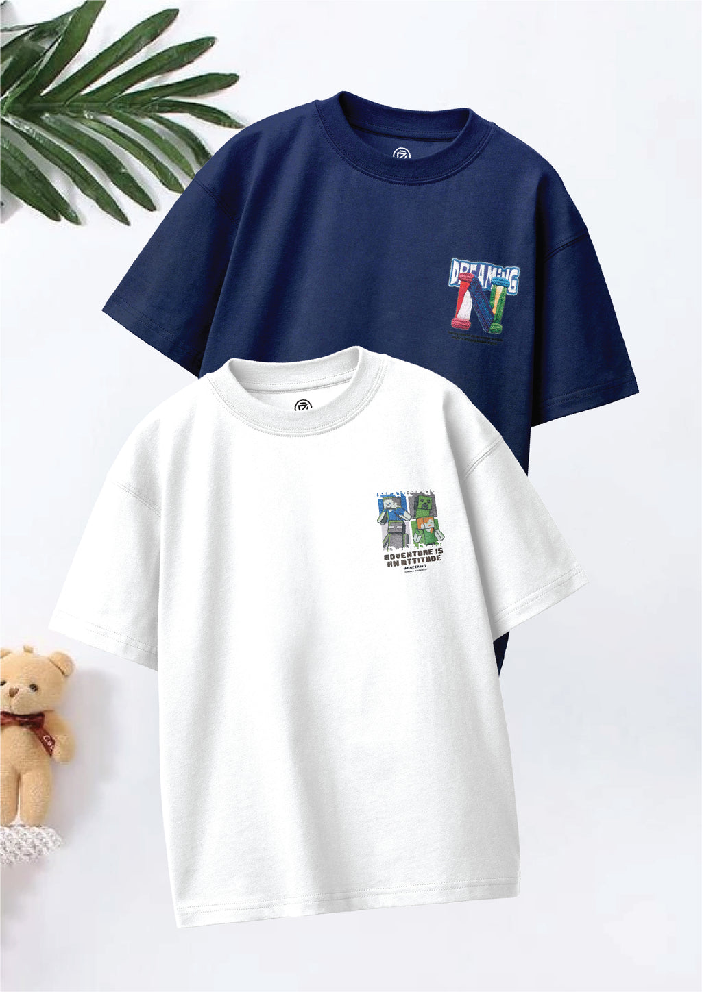CODEZ Boys Pack Of 2 Oversize Drop Shoulder Printed Tshirts
