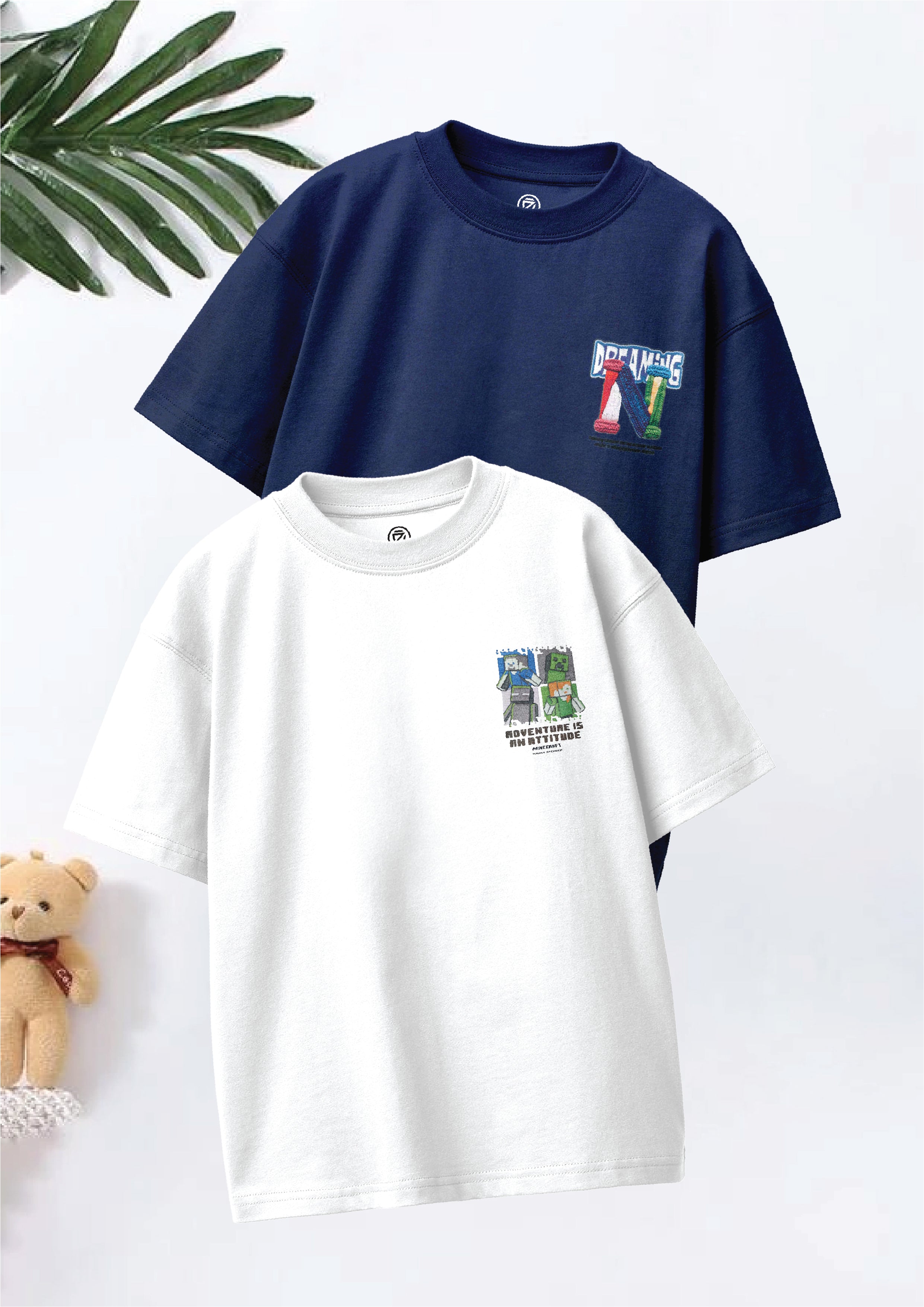 CODEZ Boys Pack Of 2 Oversize Drop Shoulder Printed Tshirts