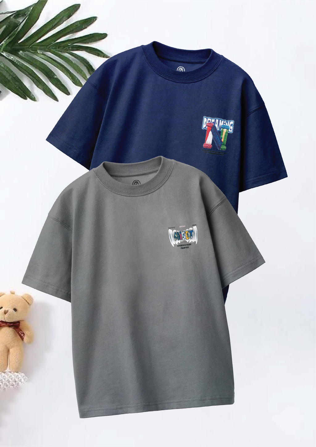 CODEZ Boys Pack Of 2 Oversize Drop Shoulder Printed Tshirts