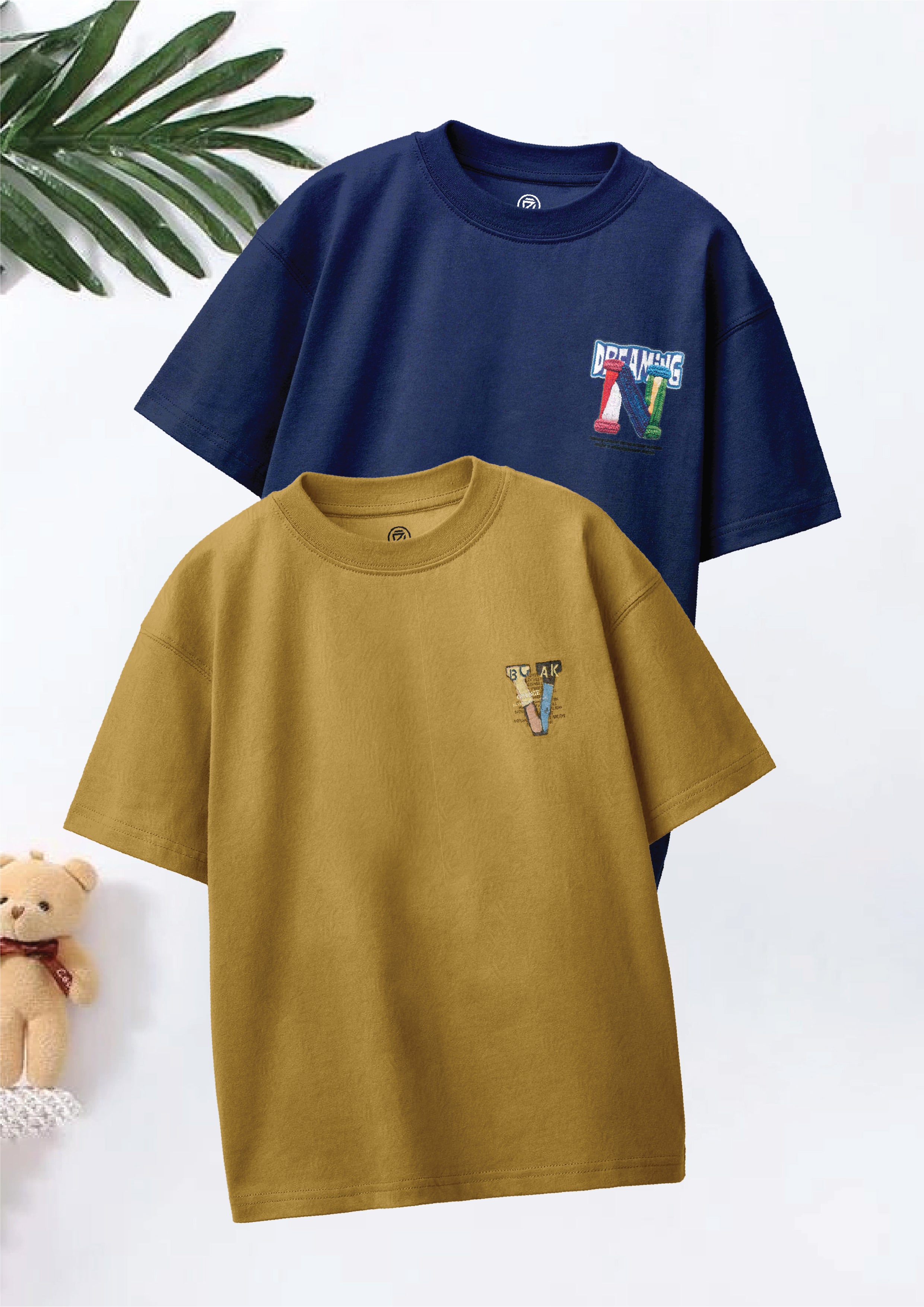 CODEZ Boys Pack Of 2 Oversize Drop Shoulder Printed Tshirts