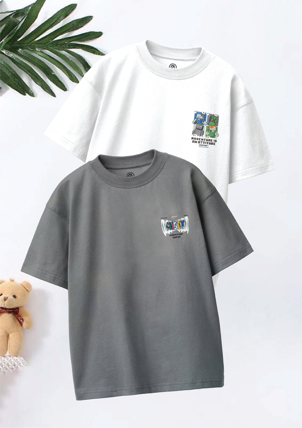CODEZ Boys Pack Of 2 Oversize Drop Shoulder Printed Tshirts