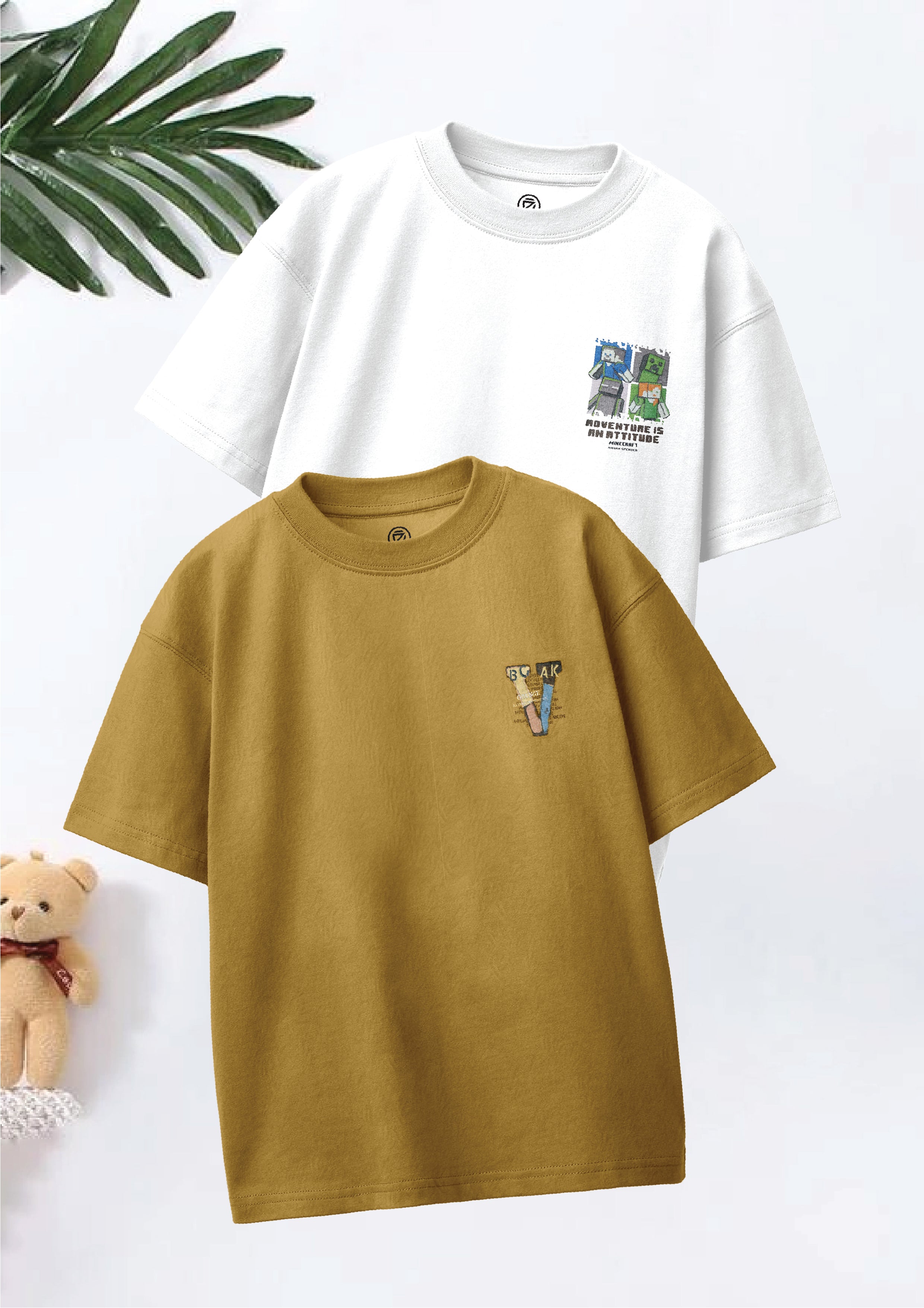 CODEZ Boys Pack Of 2 Oversize Drop Shoulder Printed Tshirts