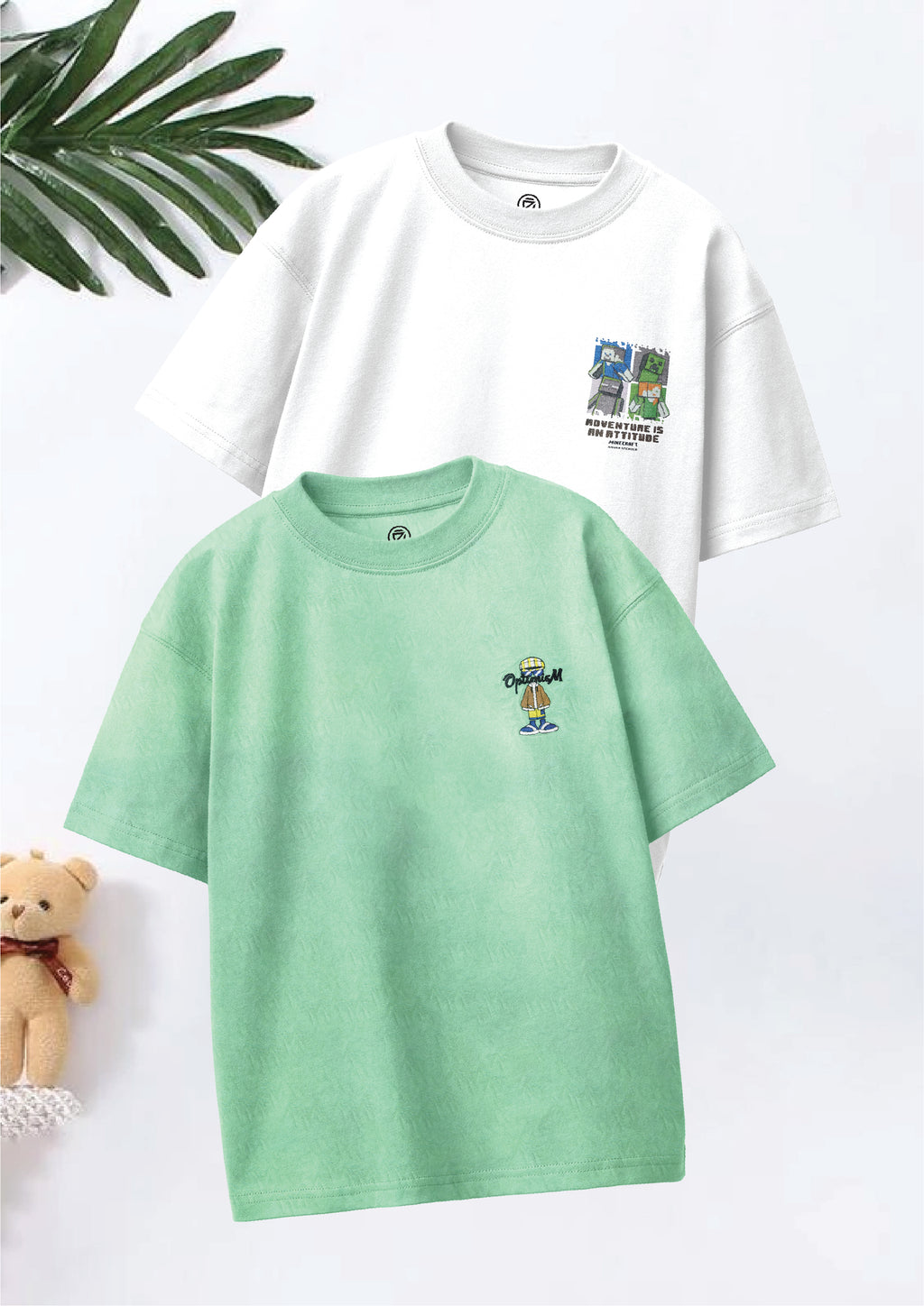 CODEZ Boys Pack Of 2 Oversize Drop Shoulder Printed Tshirts