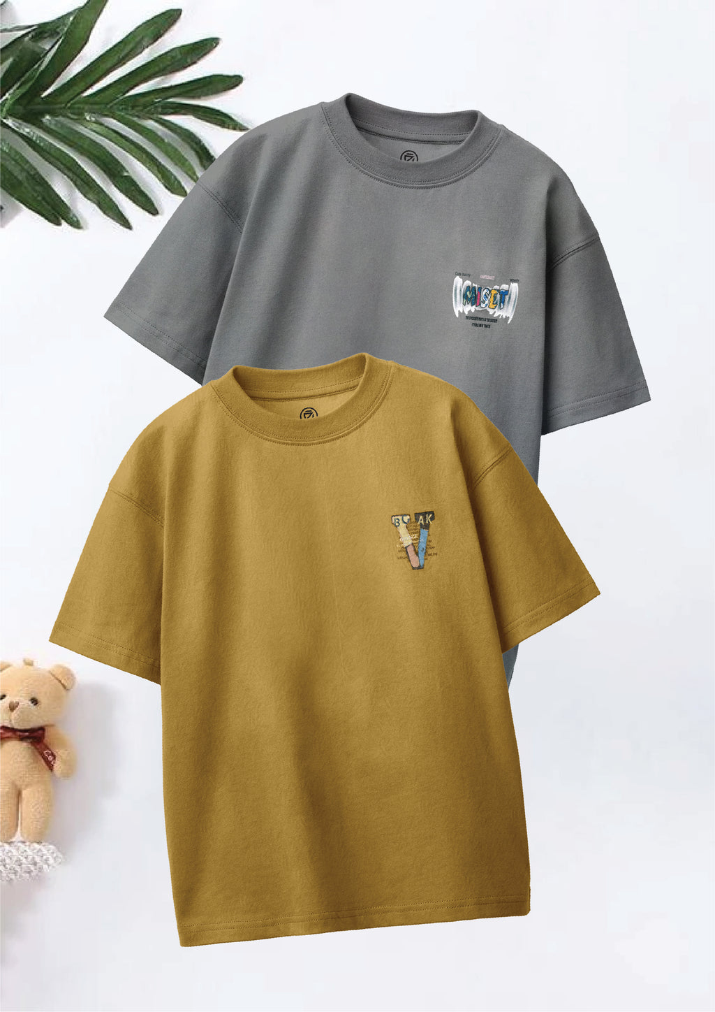 CODEZ Boys Pack Of 2 Oversize Drop Shoulder Printed Tshirts