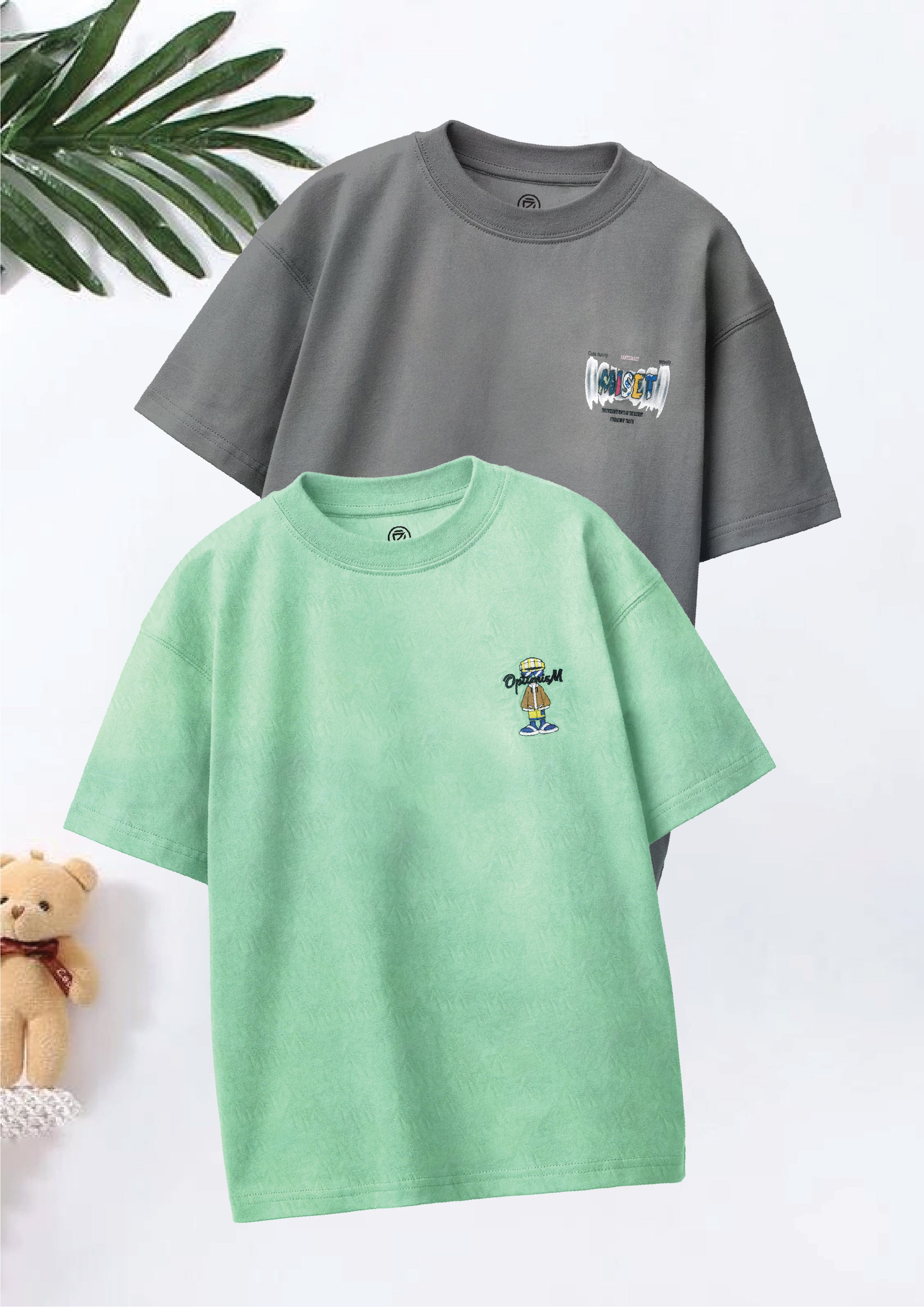 CODEZ Boys Pack Of 2 Oversize Drop Shoulder Printed Tshirts