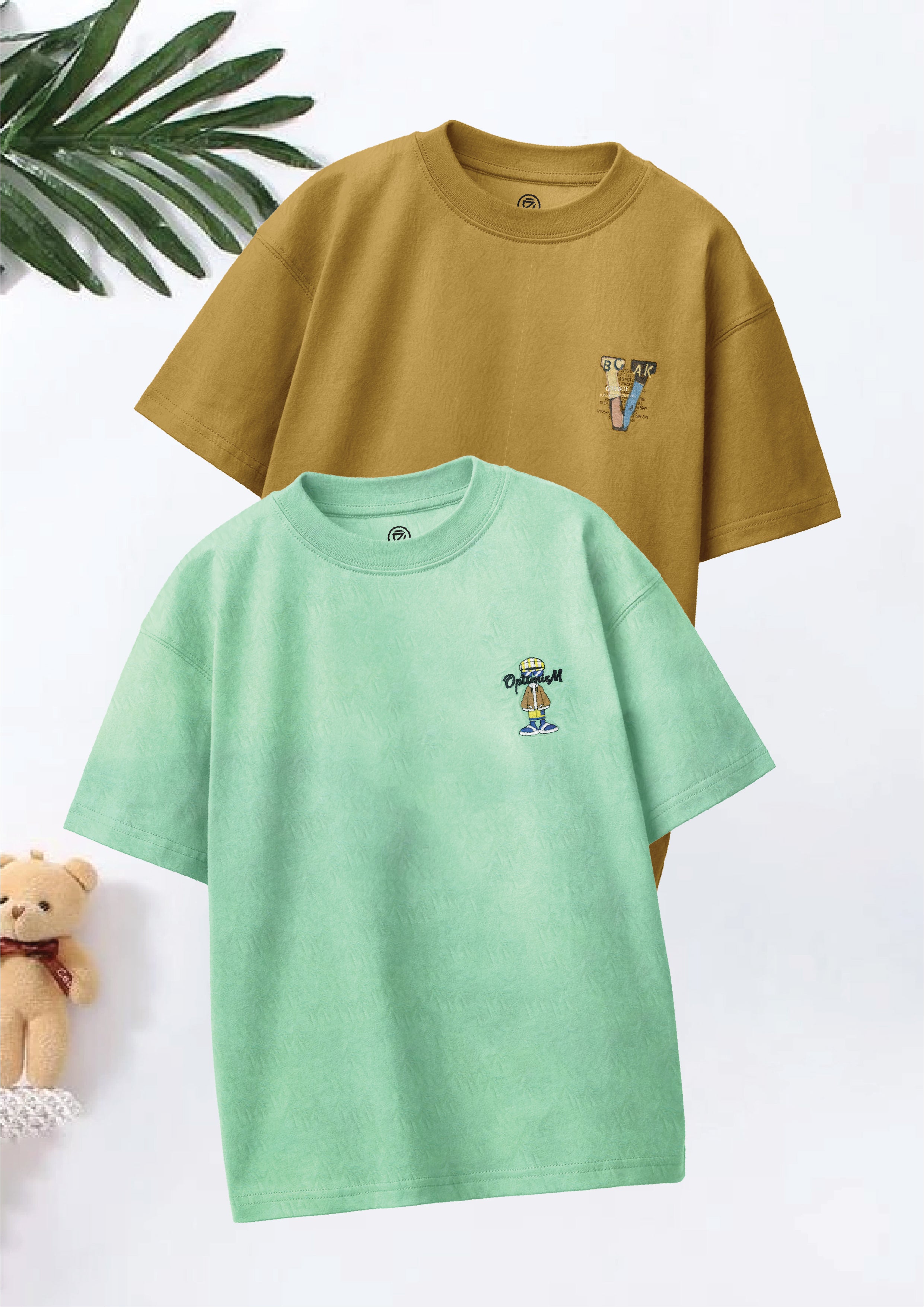 CODEZ Boys Pack Of 2 Oversize Drop Shoulder Printed Tshirts