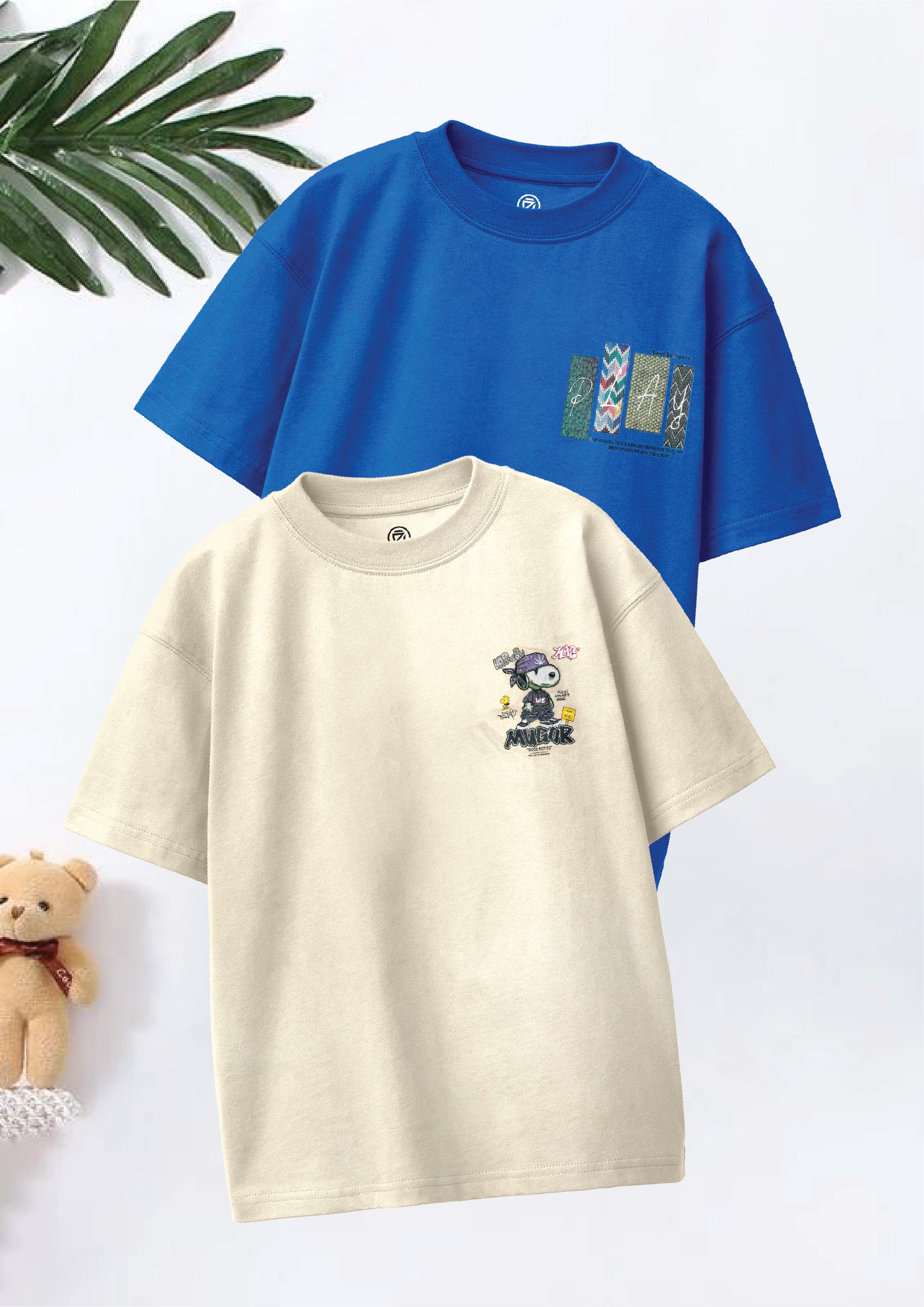 CODEZ Boys Pack Of 2 Oversize Drop Shoulder Printed Tshirts