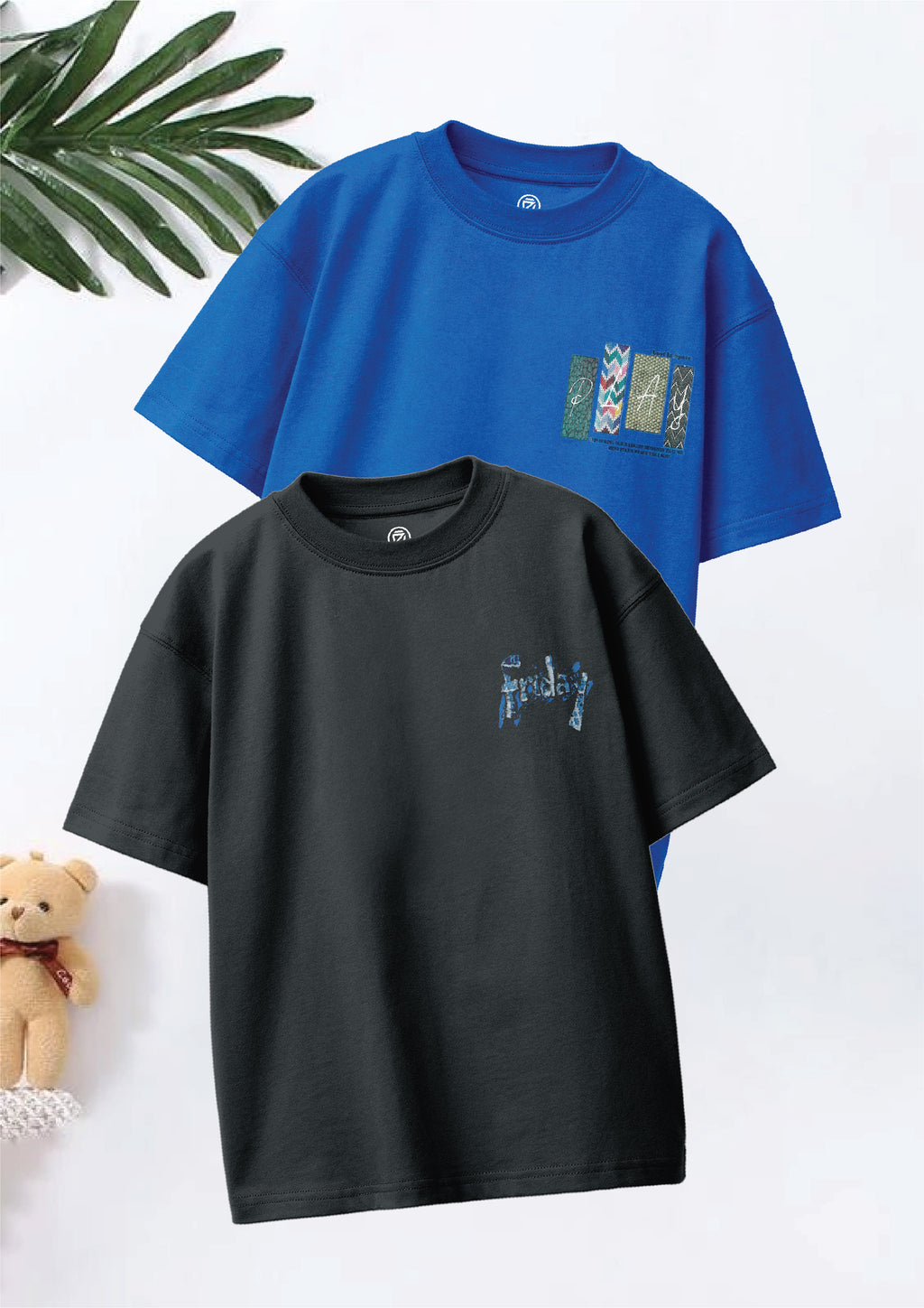CODEZ Boys Pack Of 2 Oversize Drop Shoulder Printed Tshirts