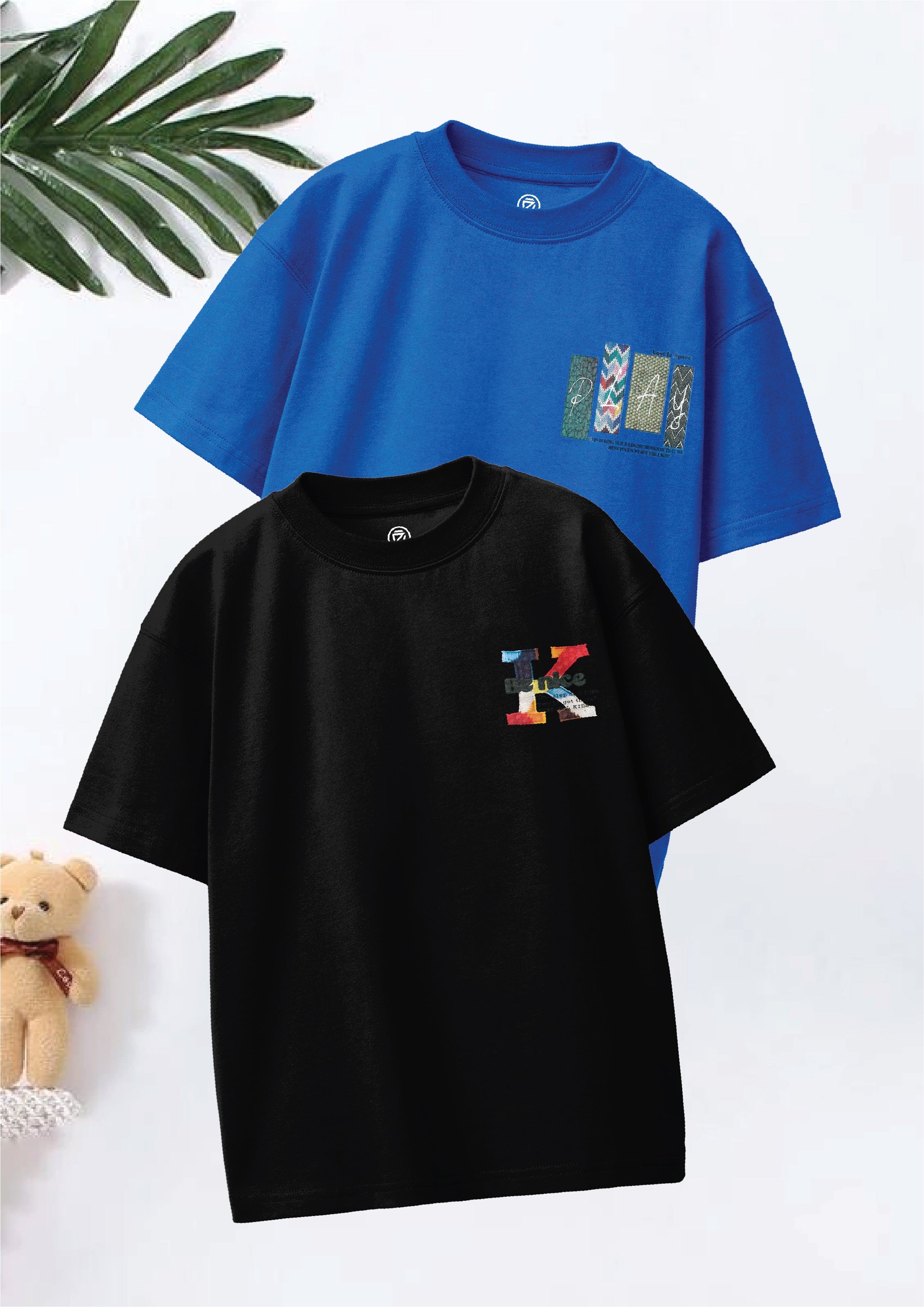 CODEZ Boys Pack Of 2 Oversize Drop Shoulder Printed Tshirts