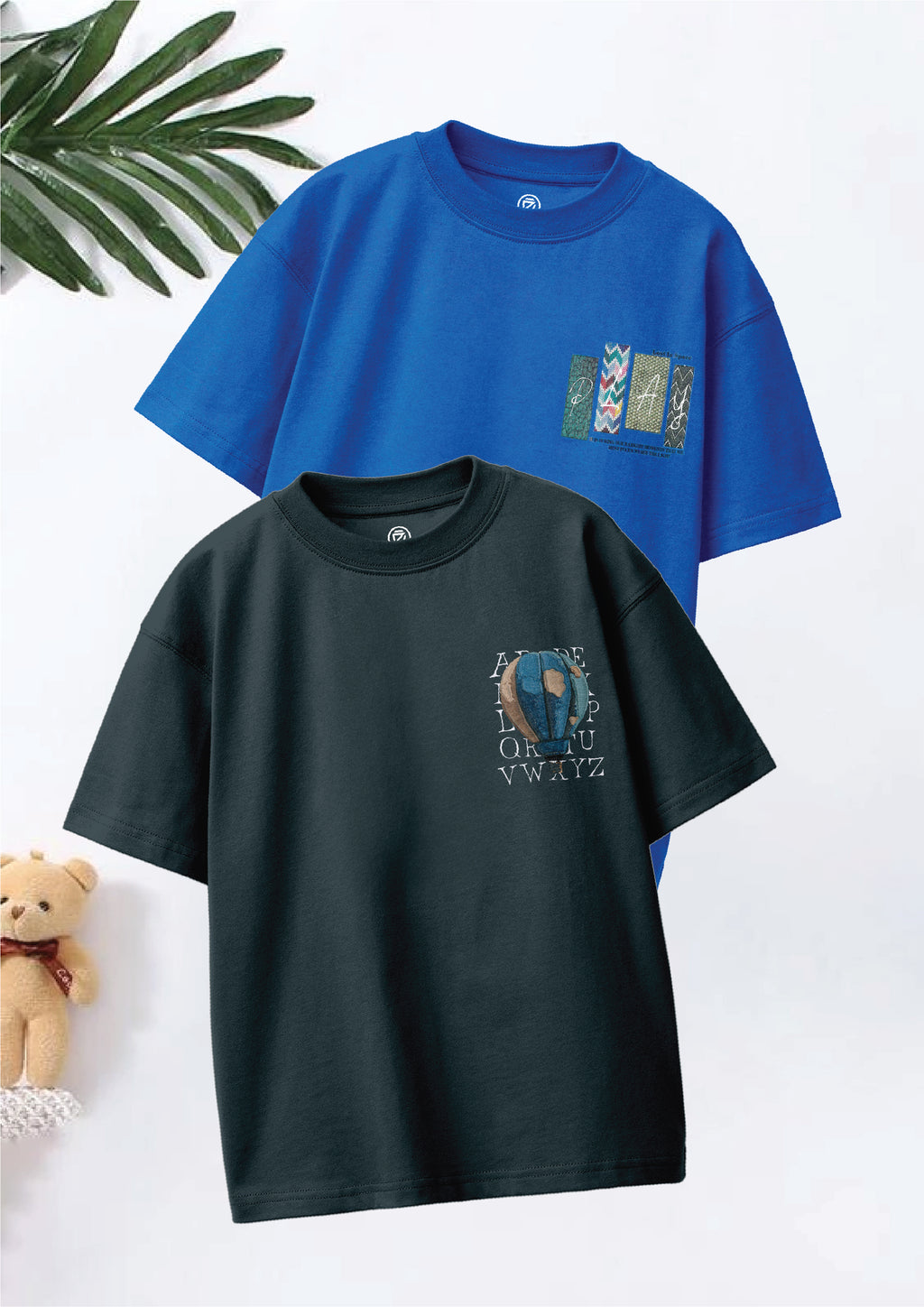 CODEZ Boys Pack Of 2 Oversize Drop Shoulder Printed Tshirts