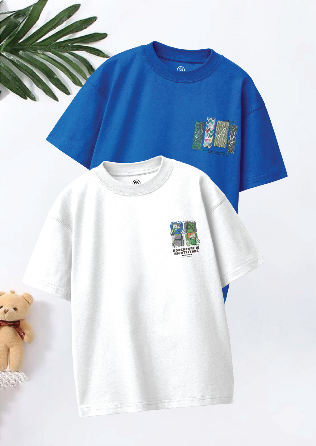 CODEZ Boys Pack Of 2 Oversize Drop Shoulder Printed Tshirts
