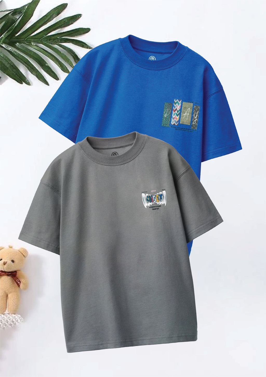 CODEZ Boys Pack Of 2 Oversize Drop Shoulder Printed Tshirts