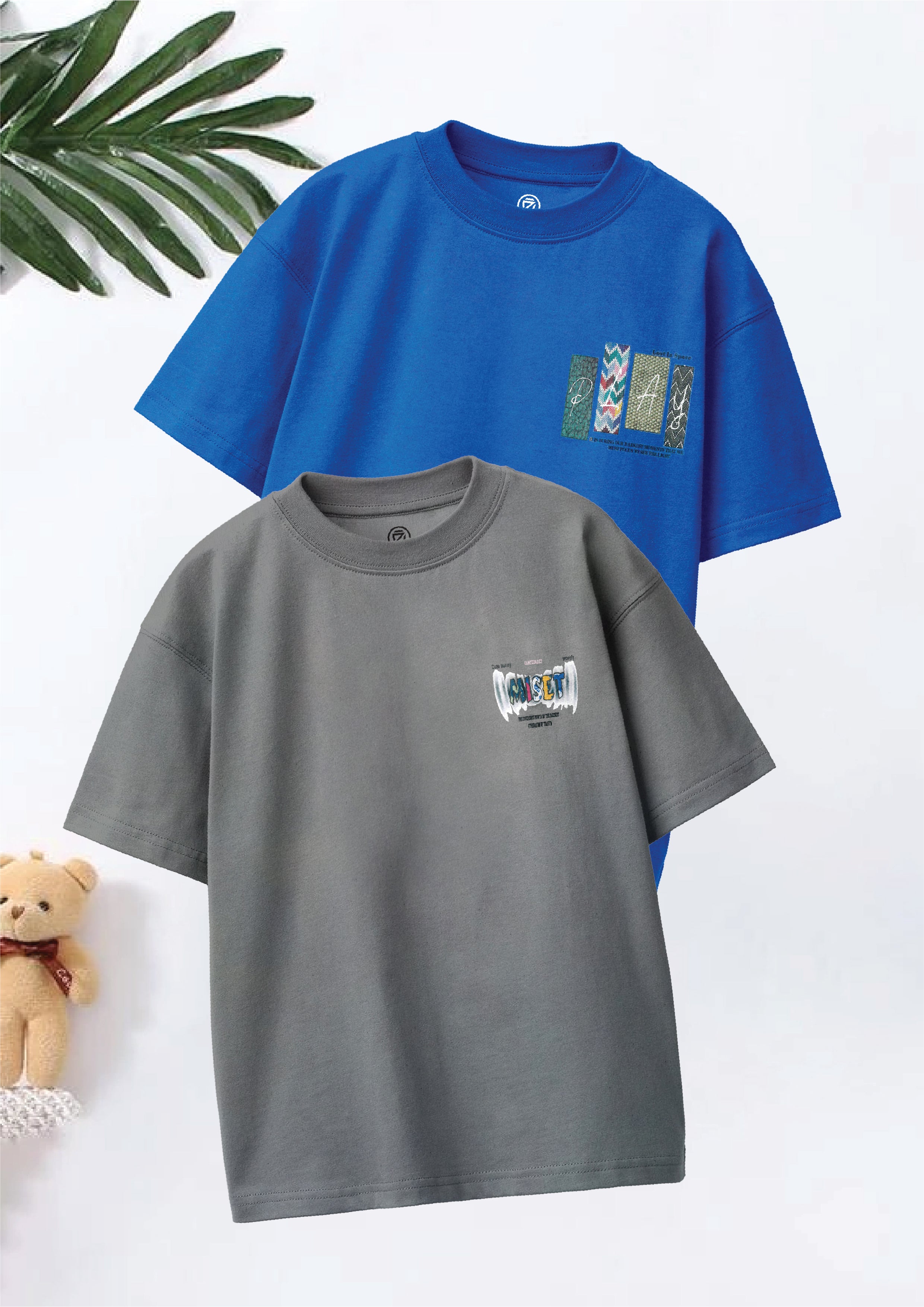 CODEZ Boys Pack Of 2 Oversize Drop Shoulder Printed Tshirts