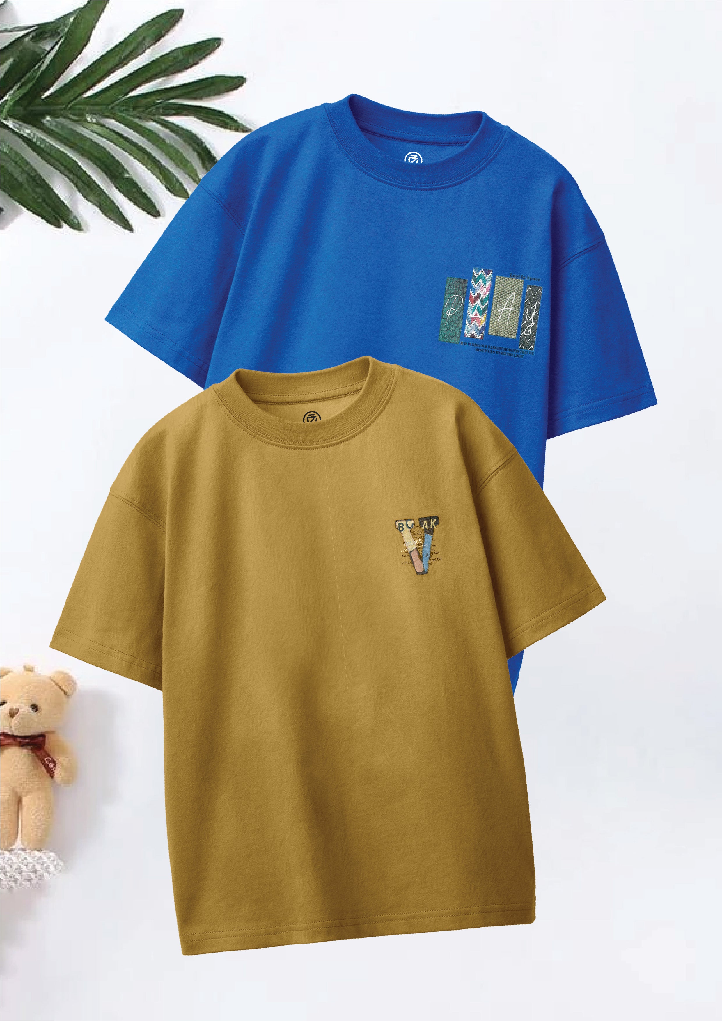 CODEZ Boys Pack Of 2 Oversize Drop Shoulder Printed Tshirts
