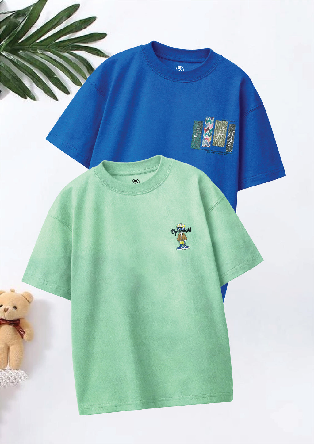 CODEZ Boys Pack Of 2 Oversize Drop Shoulder Printed Tshirts