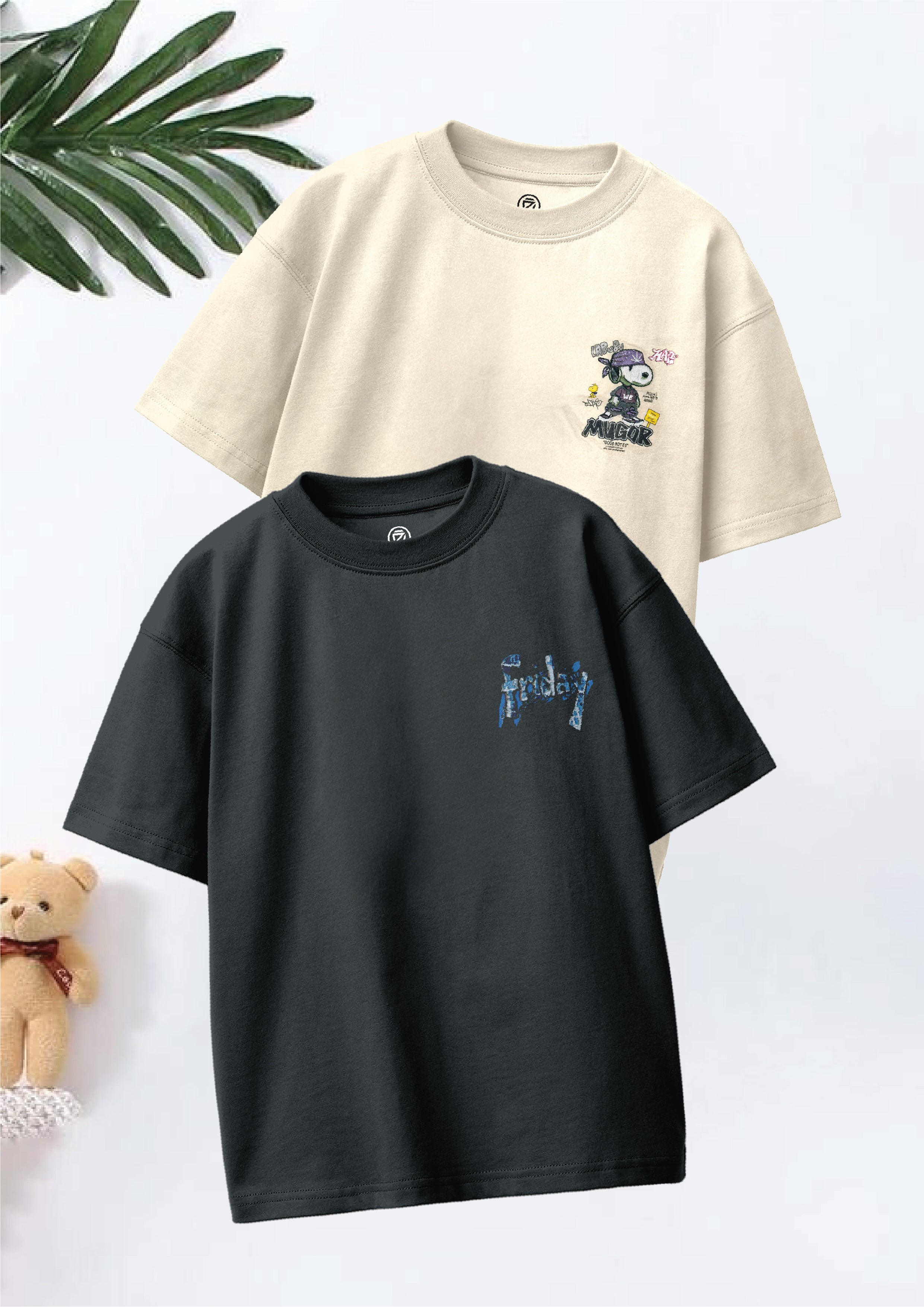 CODEZ Boys Pack Of 2 Oversize Drop Shoulder Printed Tshirts
