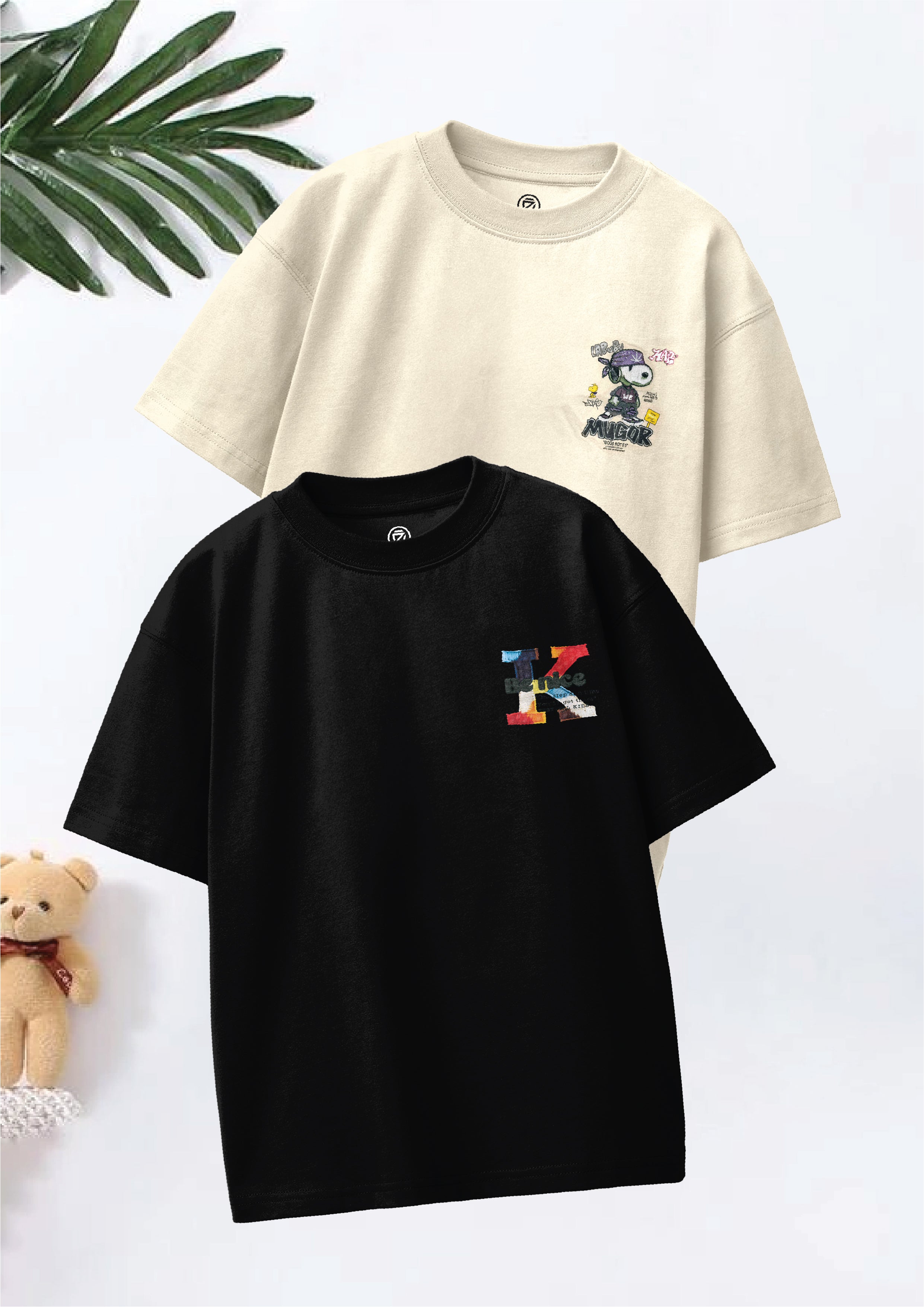 CODEZ Boys Pack Of 2 Oversize Drop Shoulder Printed Tshirts