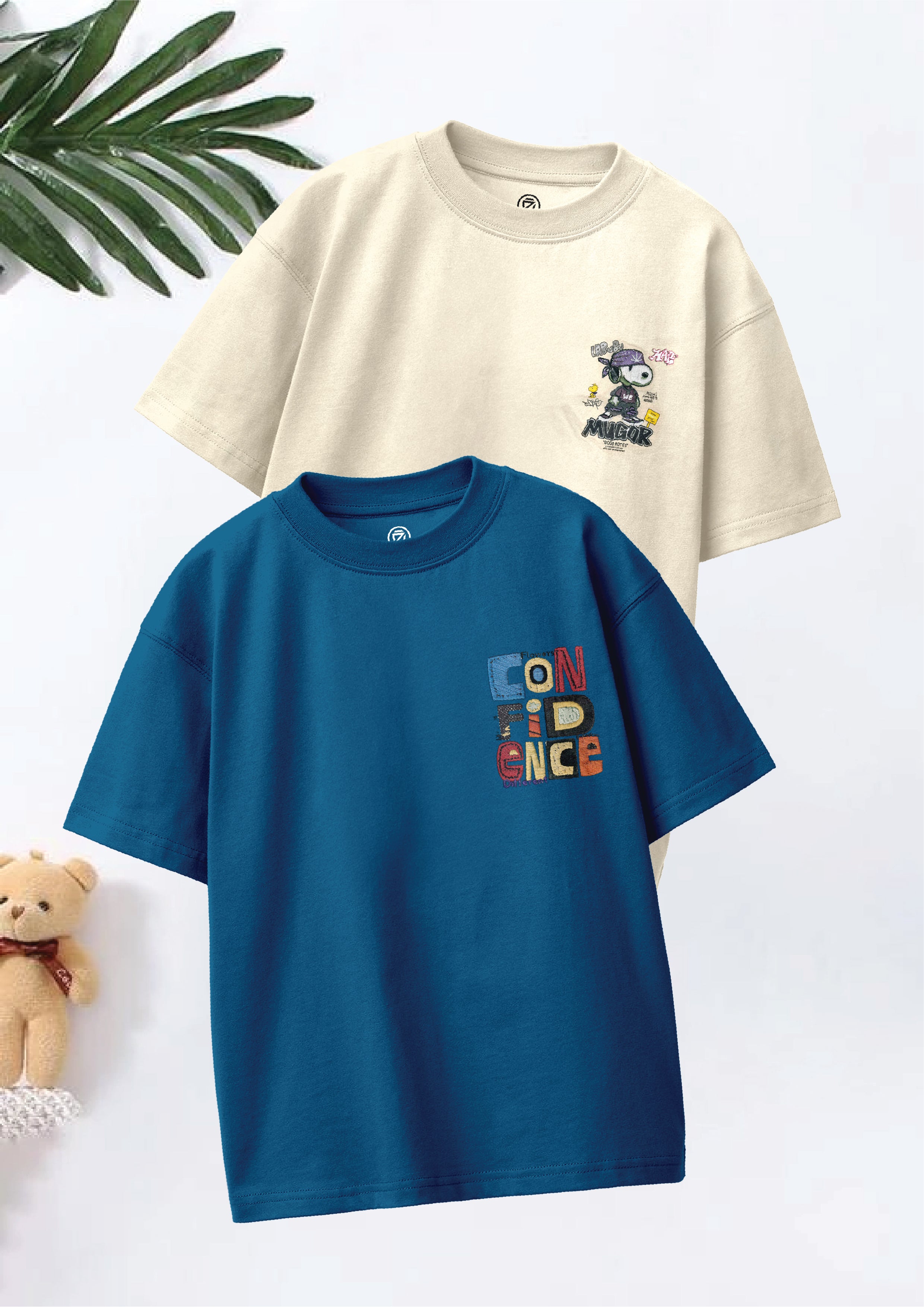 CODEZ Boys Pack Of 2 Oversize Drop Shoulder Printed Tshirts