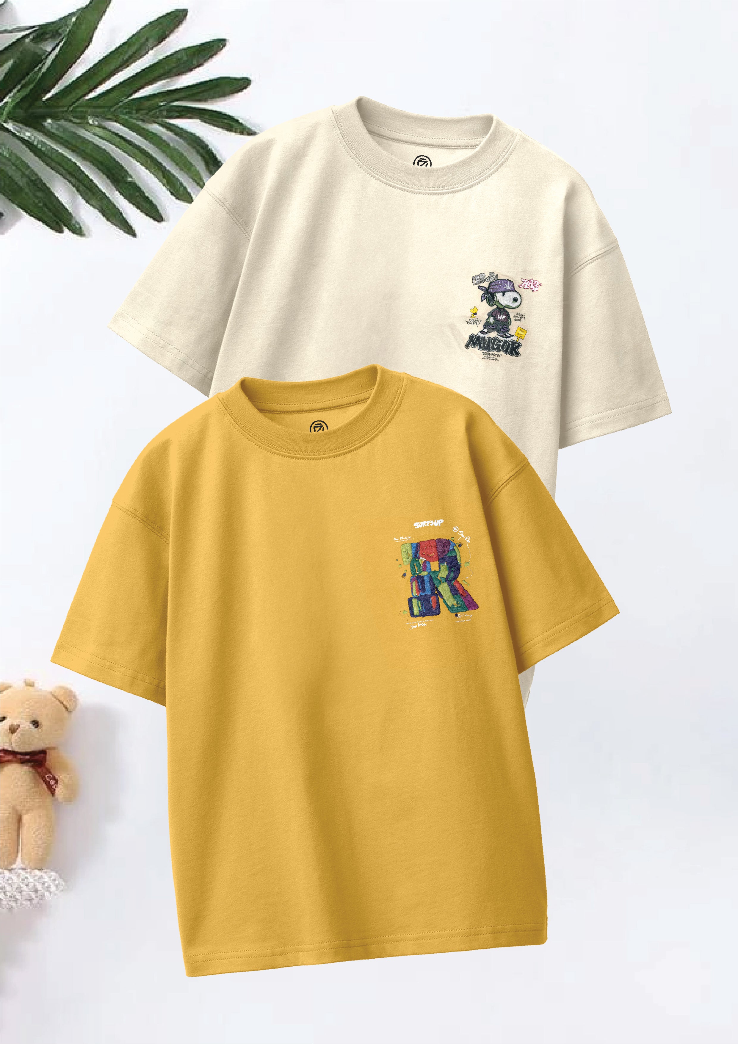 CODEZ Boys Pack Of 2 Oversize Drop Shoulder Printed Tshirts