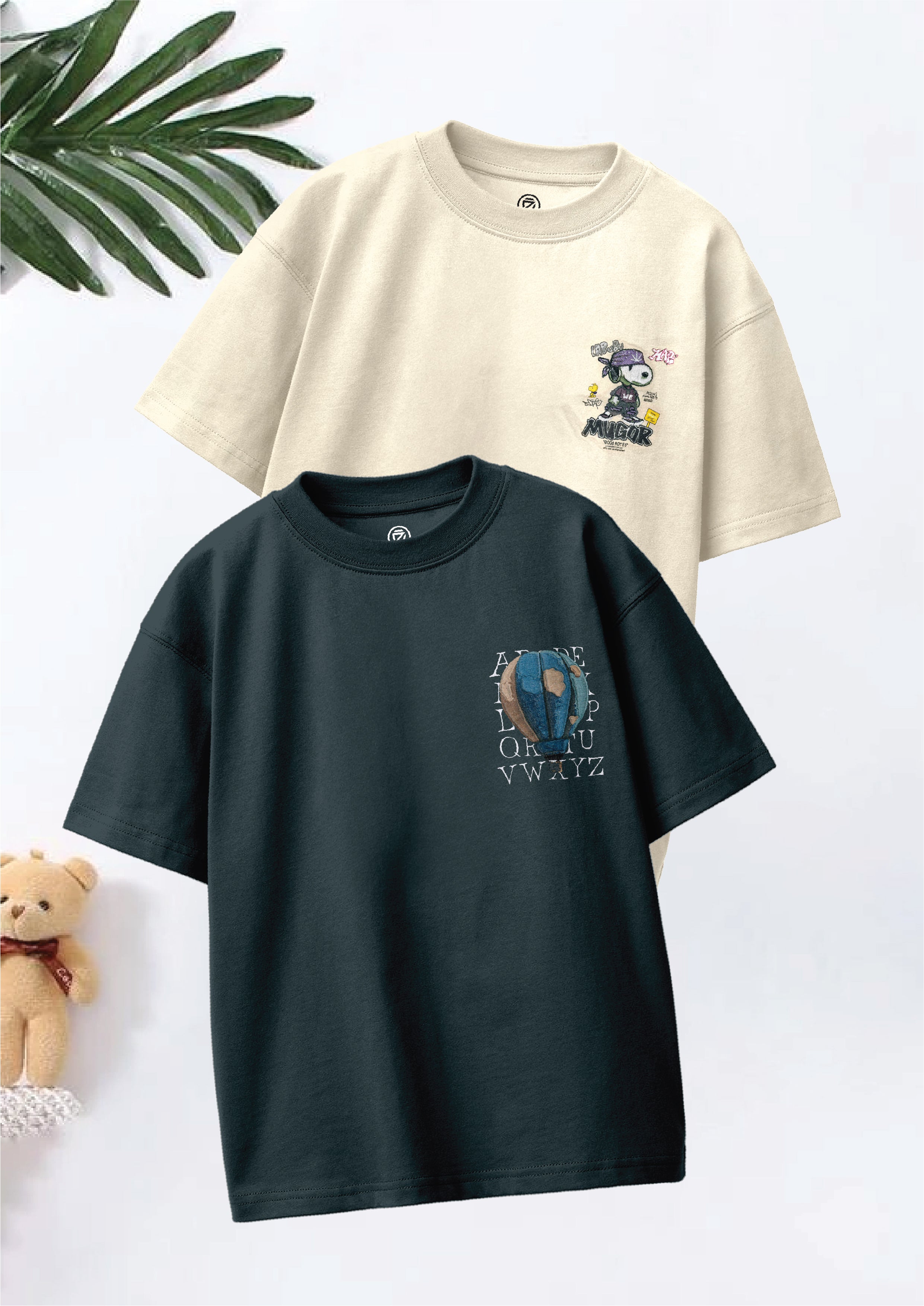 CODEZ Boys Pack Of 2 Oversize Drop Shoulder Printed Tshirts