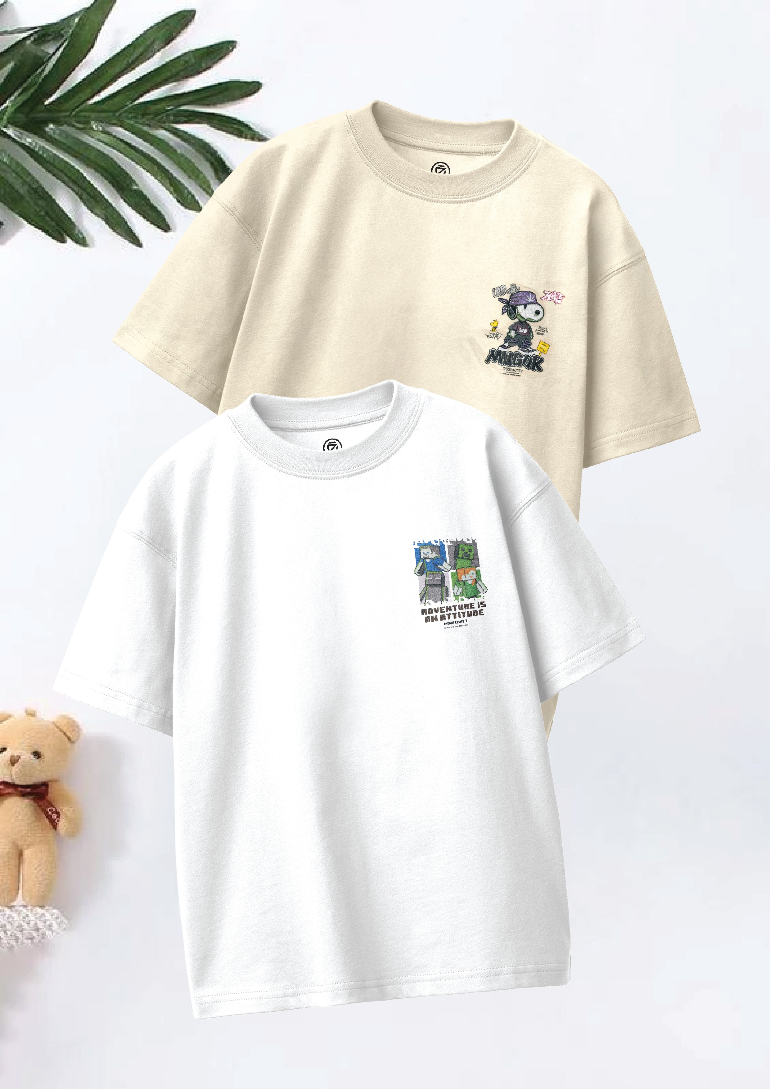 CODEZ Boys Pack Of 2 Oversize Drop Shoulder Printed Tshirts