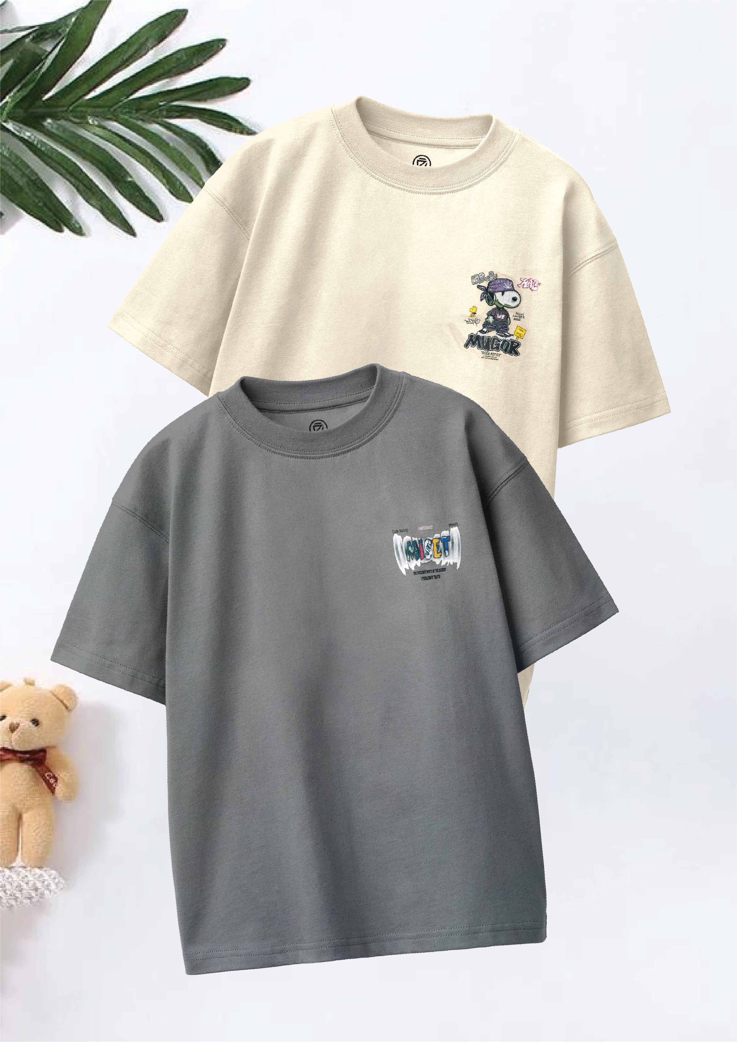 CODEZ Boys Pack Of 2 Oversize Drop Shoulder Printed Tshirts