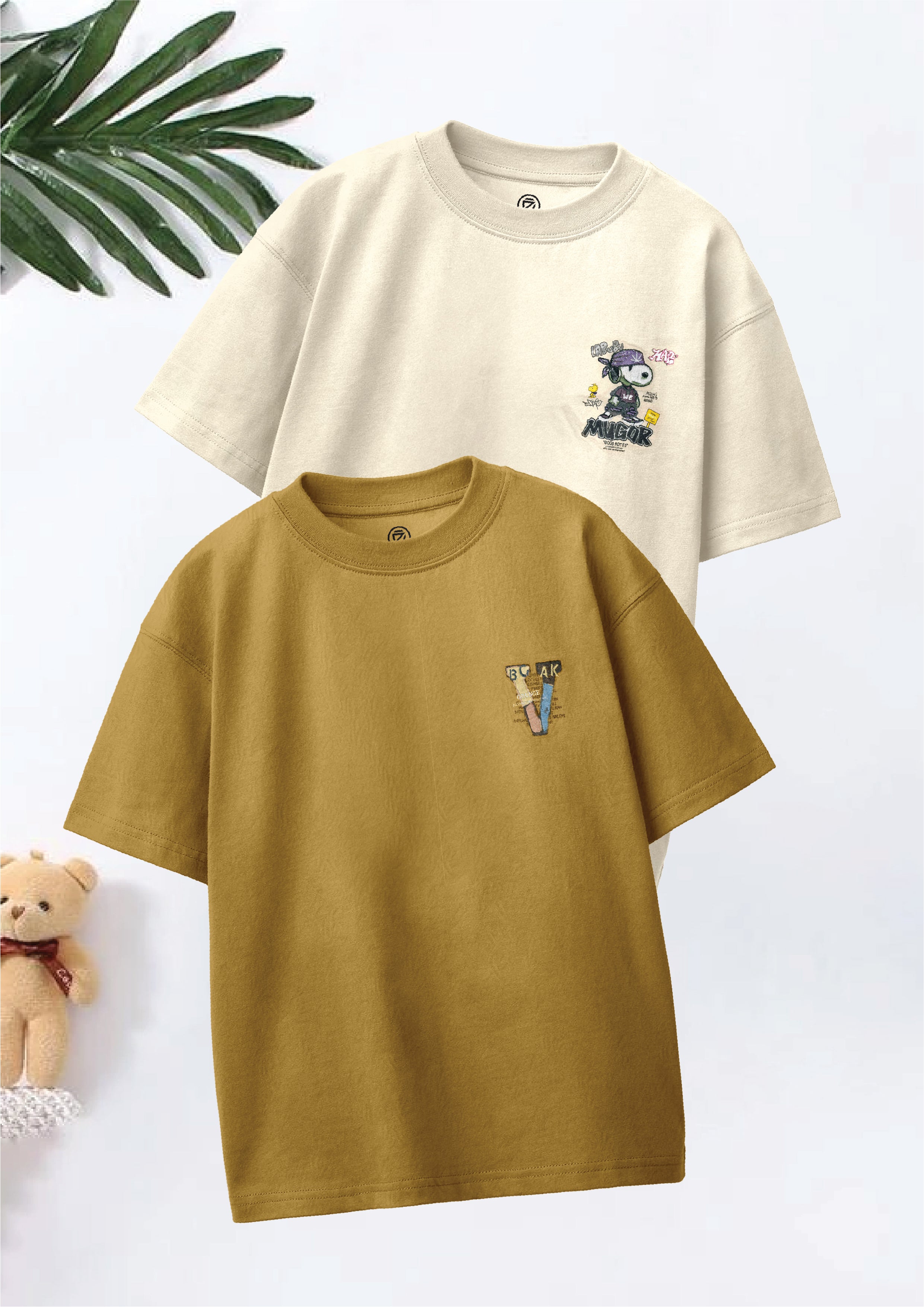 CODEZ Boys Pack Of 2 Oversize Drop Shoulder Printed Tshirts