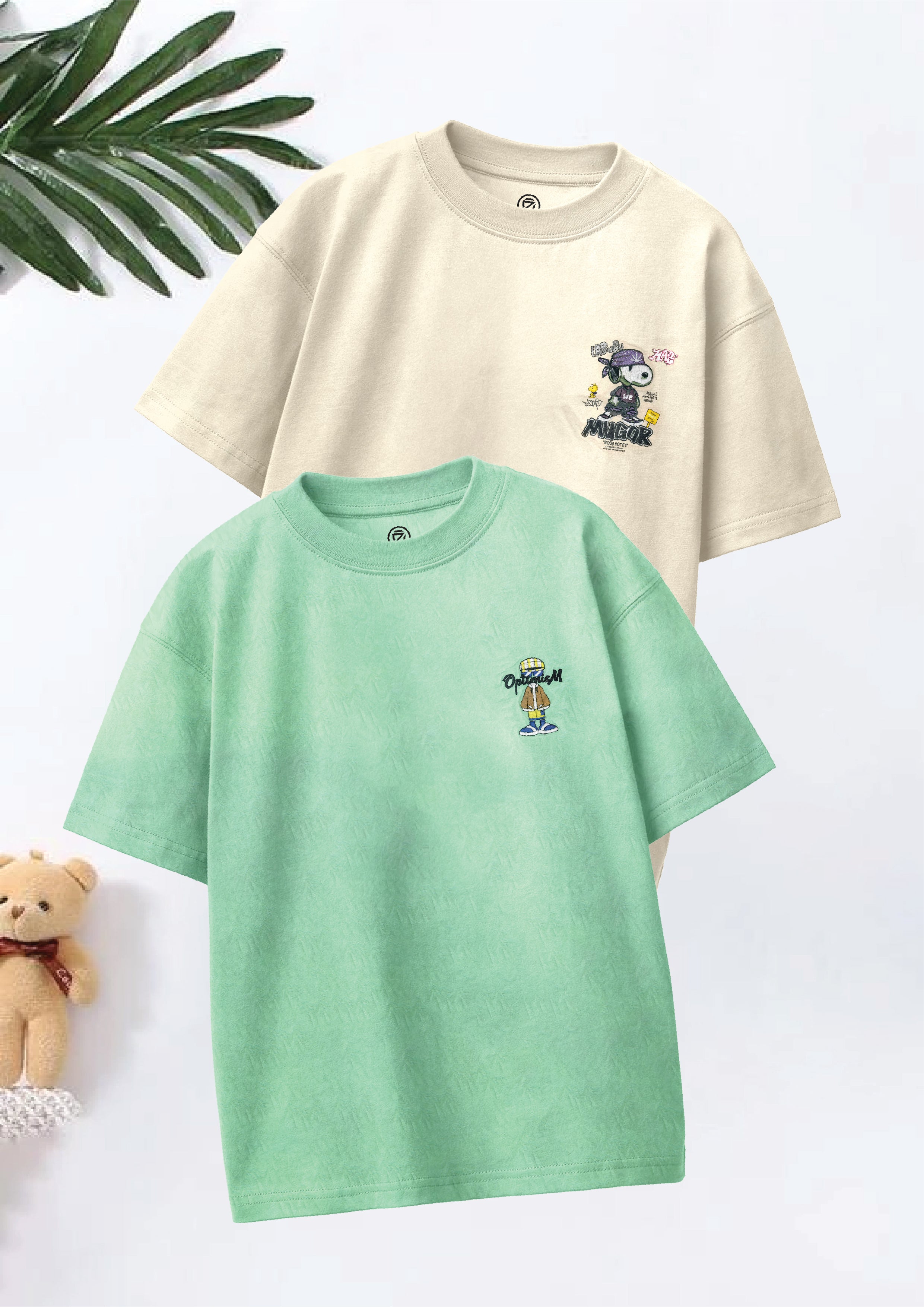 CODEZ Boys Pack Of 2 Oversize Drop Shoulder Printed Tshirts