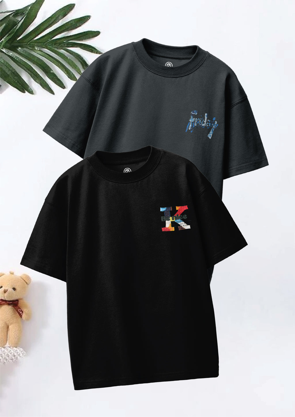 CODEZ Boys Pack Of 2 Oversize Drop Shoulder Printed Tshirts