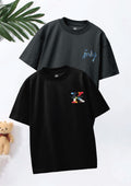 CODEZ Boys Pack Of 2 Oversize Drop Shoulder Printed Tshirts