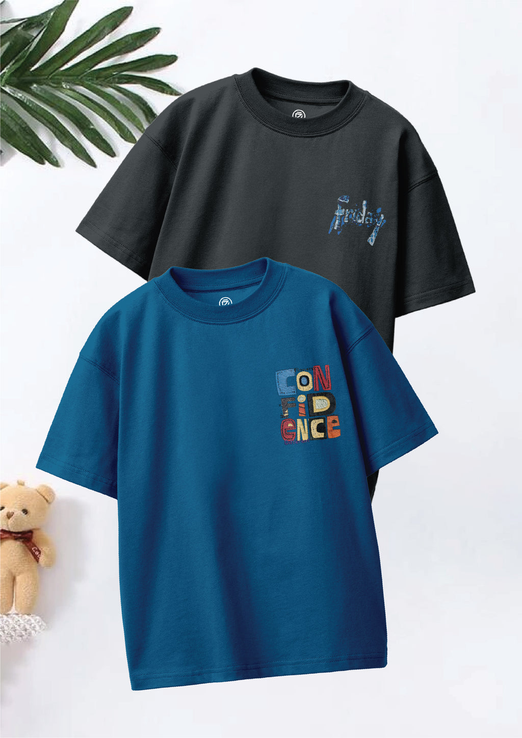 CODEZ Boys Pack Of 2 Oversize Drop Shoulder Printed Tshirts