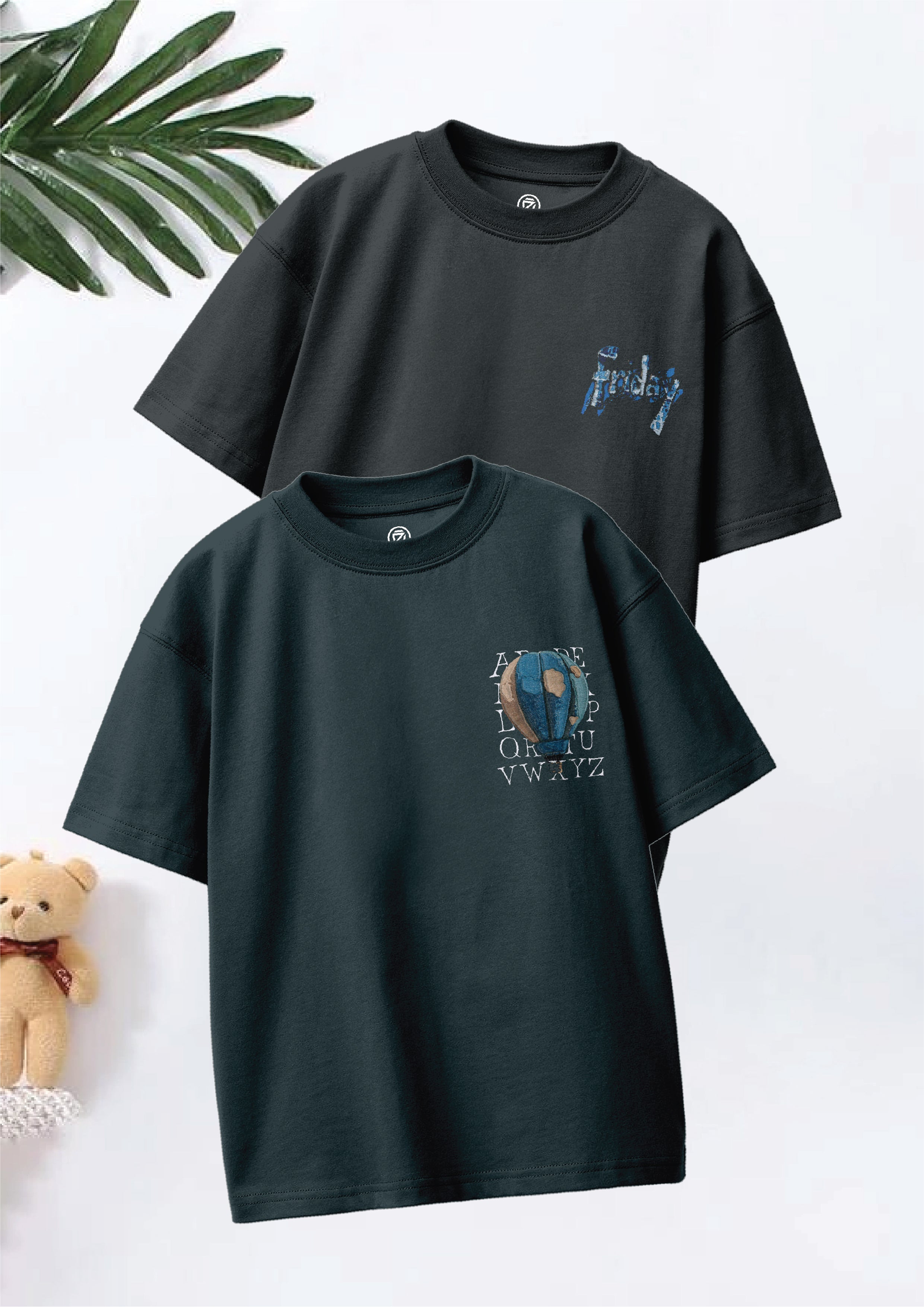 CODEZ Boys Pack Of 2 Oversize Drop Shoulder Printed Tshirts