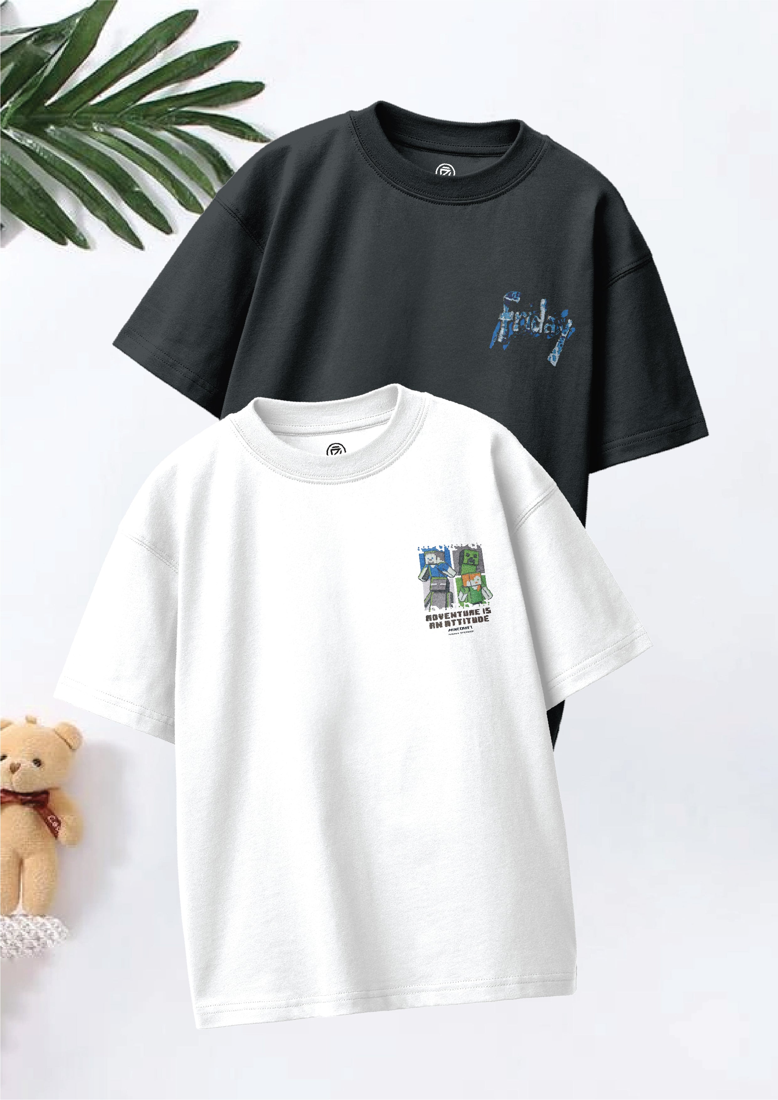 CODEZ Boys Pack Of 2 Oversize Drop Shoulder Printed Tshirts