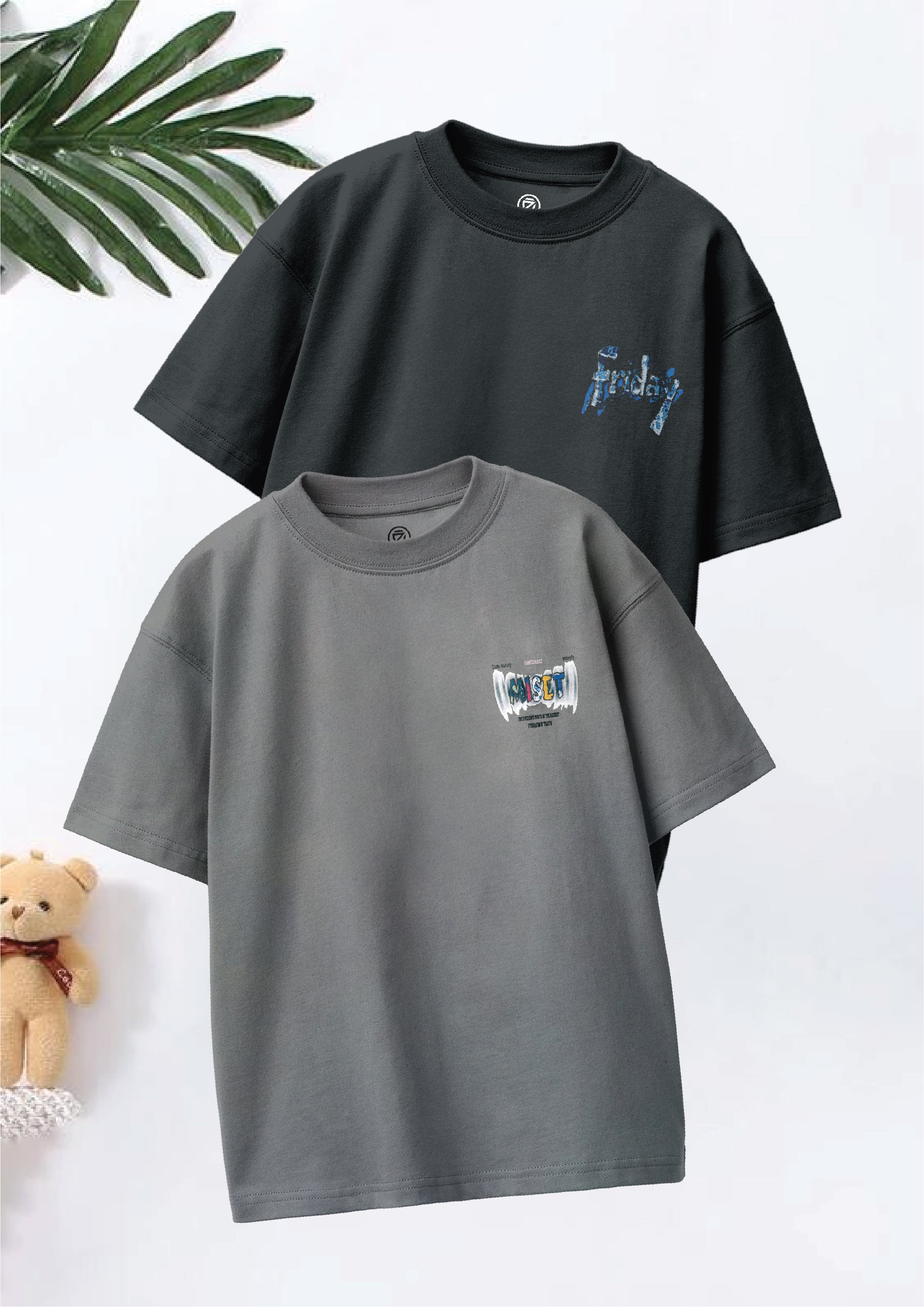 CODEZ Boys Pack Of 2 Oversize Drop Shoulder Printed Tshirts