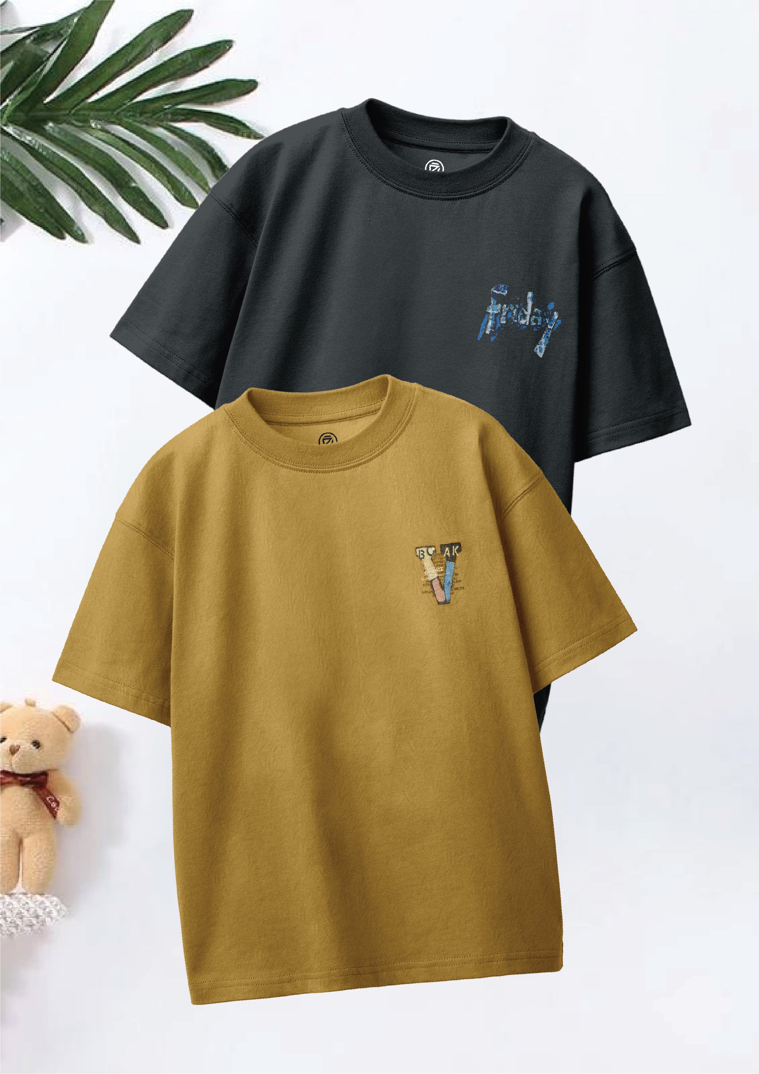 CODEZ Boys Pack Of 2 Oversize Drop Shoulder Printed Tshirts