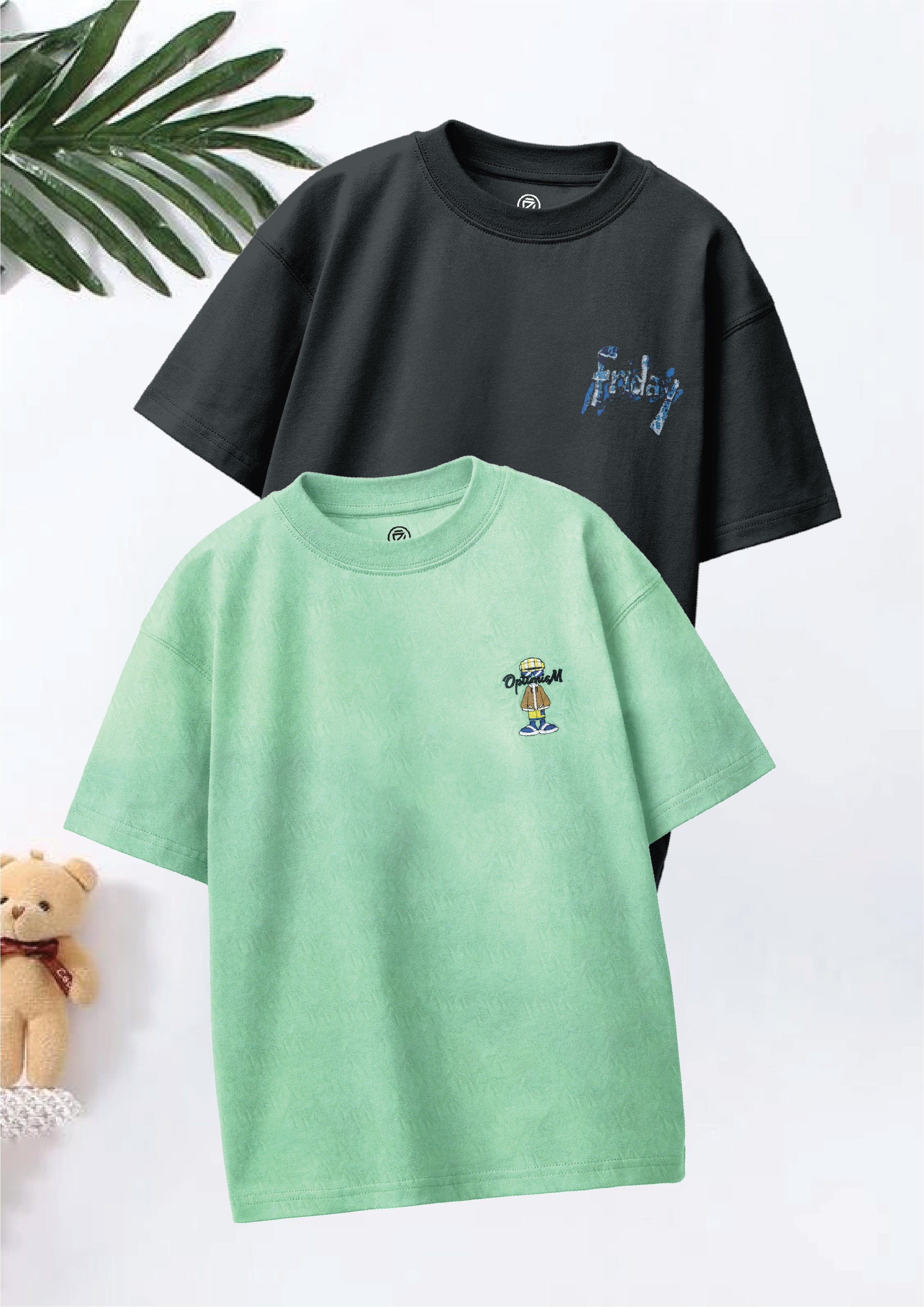 CODEZ Boys Pack Of 2 Oversize Drop Shoulder Printed Tshirts