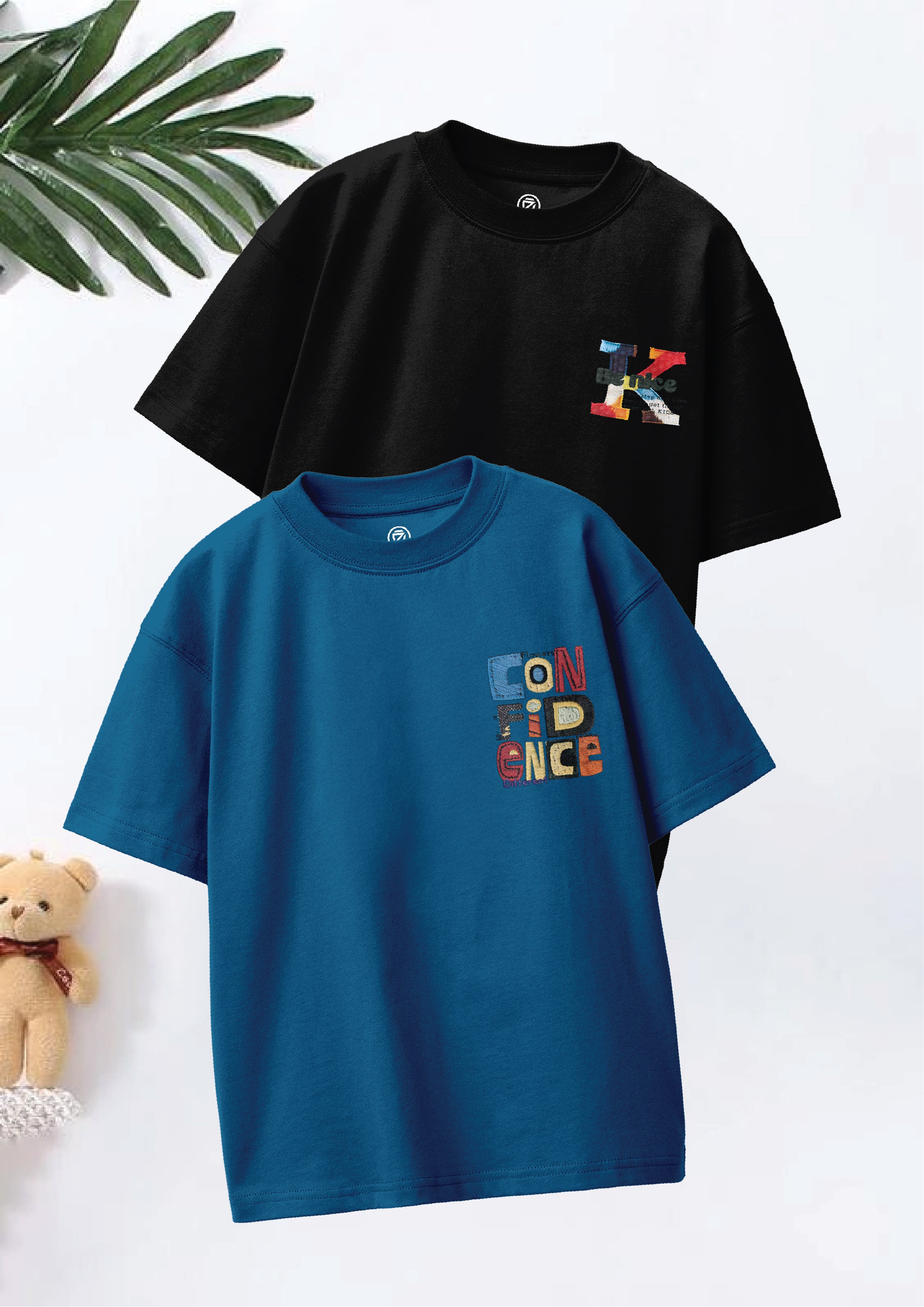 CODEZ Boys Pack Of 2 Oversize Drop Shoulder Printed Tshirts