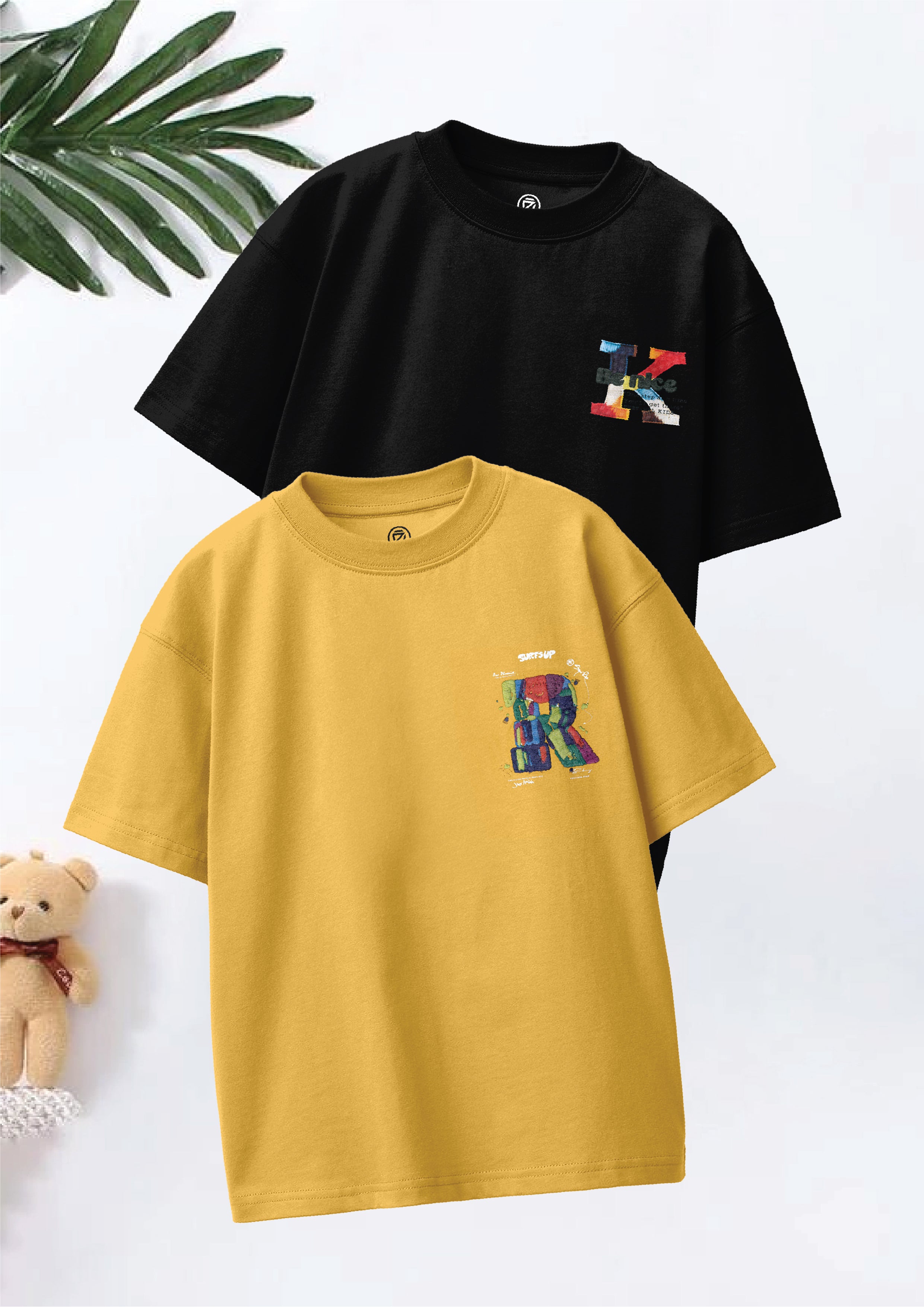 CODEZ Boys Pack Of 2 Oversize Drop Shoulder Printed Tshirts