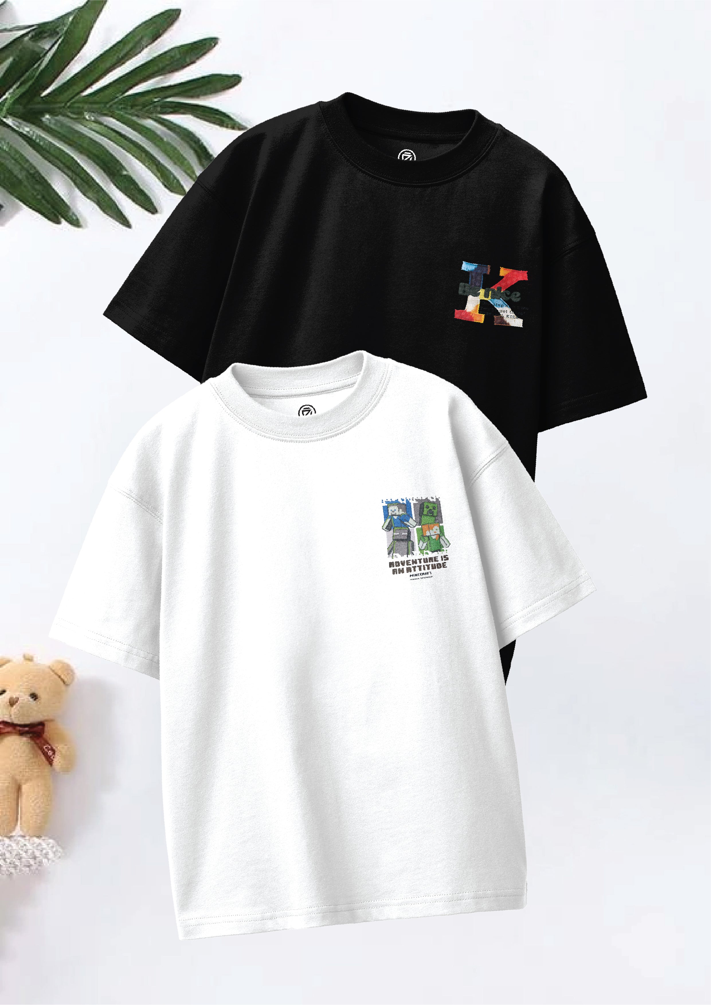 CODEZ Boys Pack Of 2 Oversize Drop Shoulder Printed Tshirts