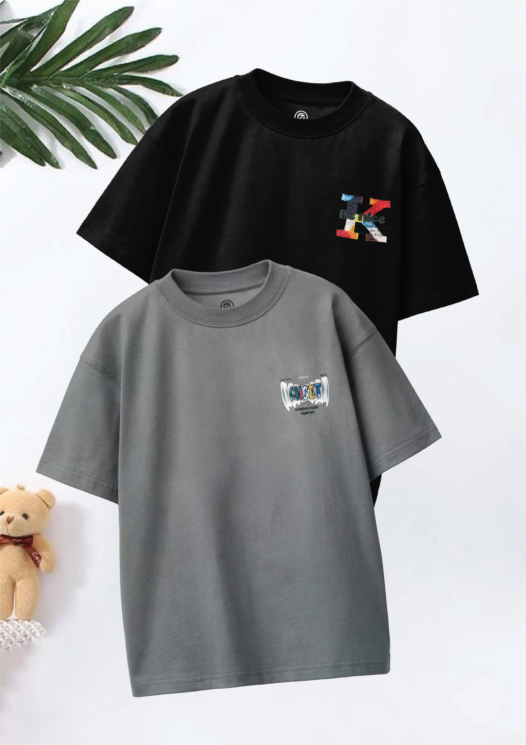 CODEZ Boys Pack Of 2 Oversize Drop Shoulder Printed Tshirts